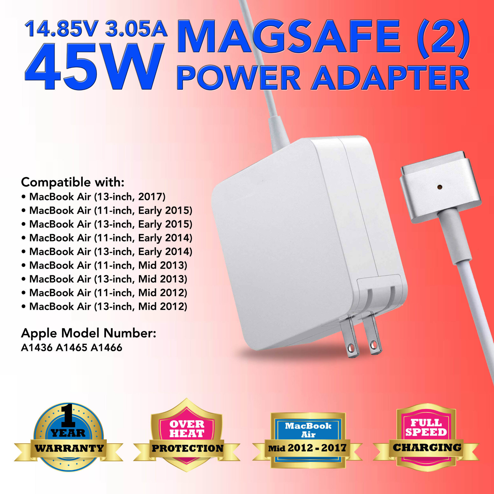 Charger Power Adapter Cord 45W for Apple 11" 13" MacBook Air 2014 2015 2016 2017