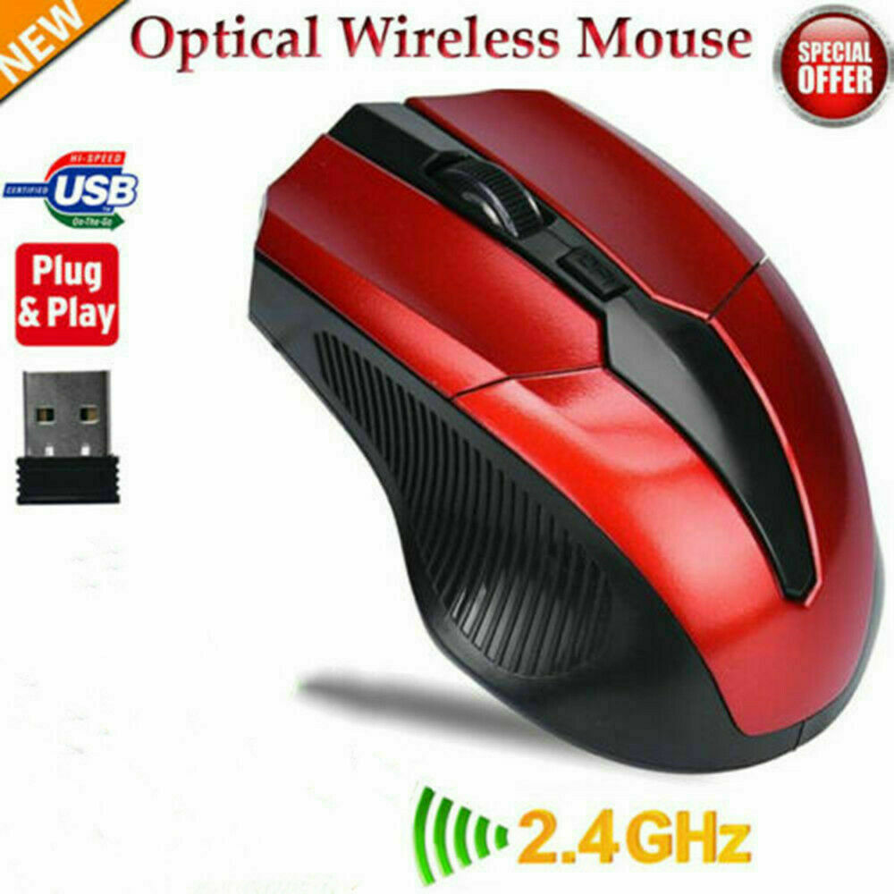 CONNEX-USB 2.4GHz Wireless Optical Mouse w/ Receiver-Laptop Computer-RED- US