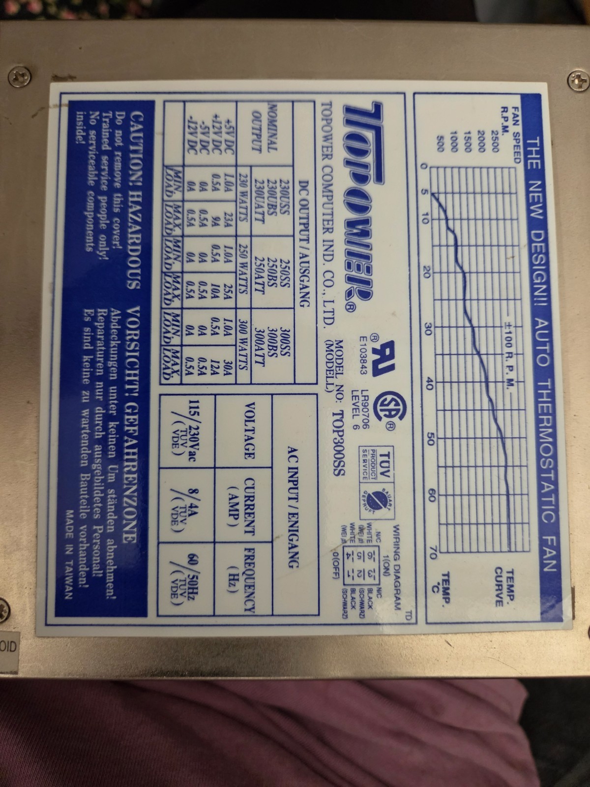 Vintage Topower TOP300SS 300W Power Supply PSU - AT & ATX Connectors - Tested Wo
