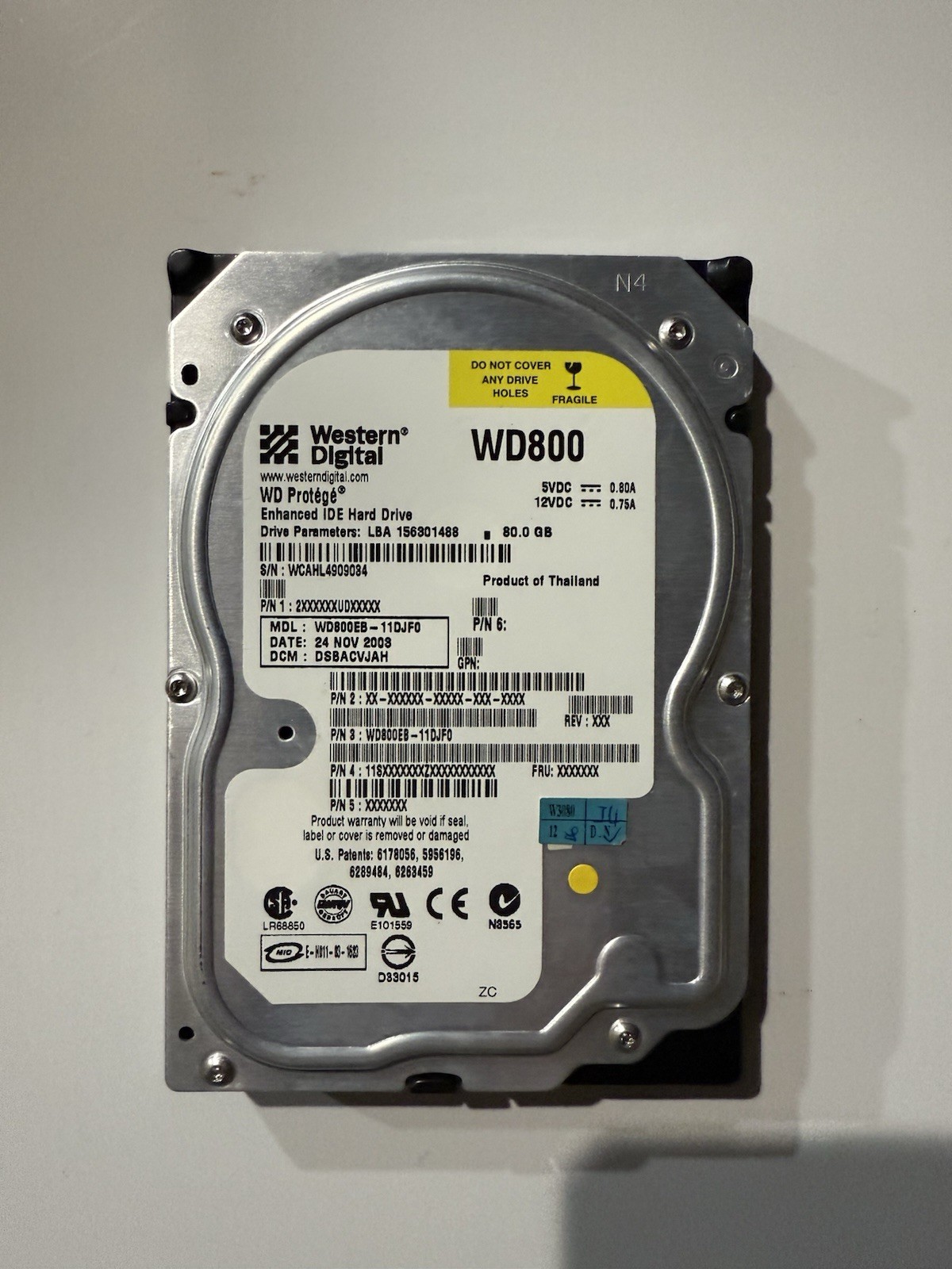 VTG Western Digital WD800EB-11DJF0 80GB IDE hard drive. Computer, desktop 