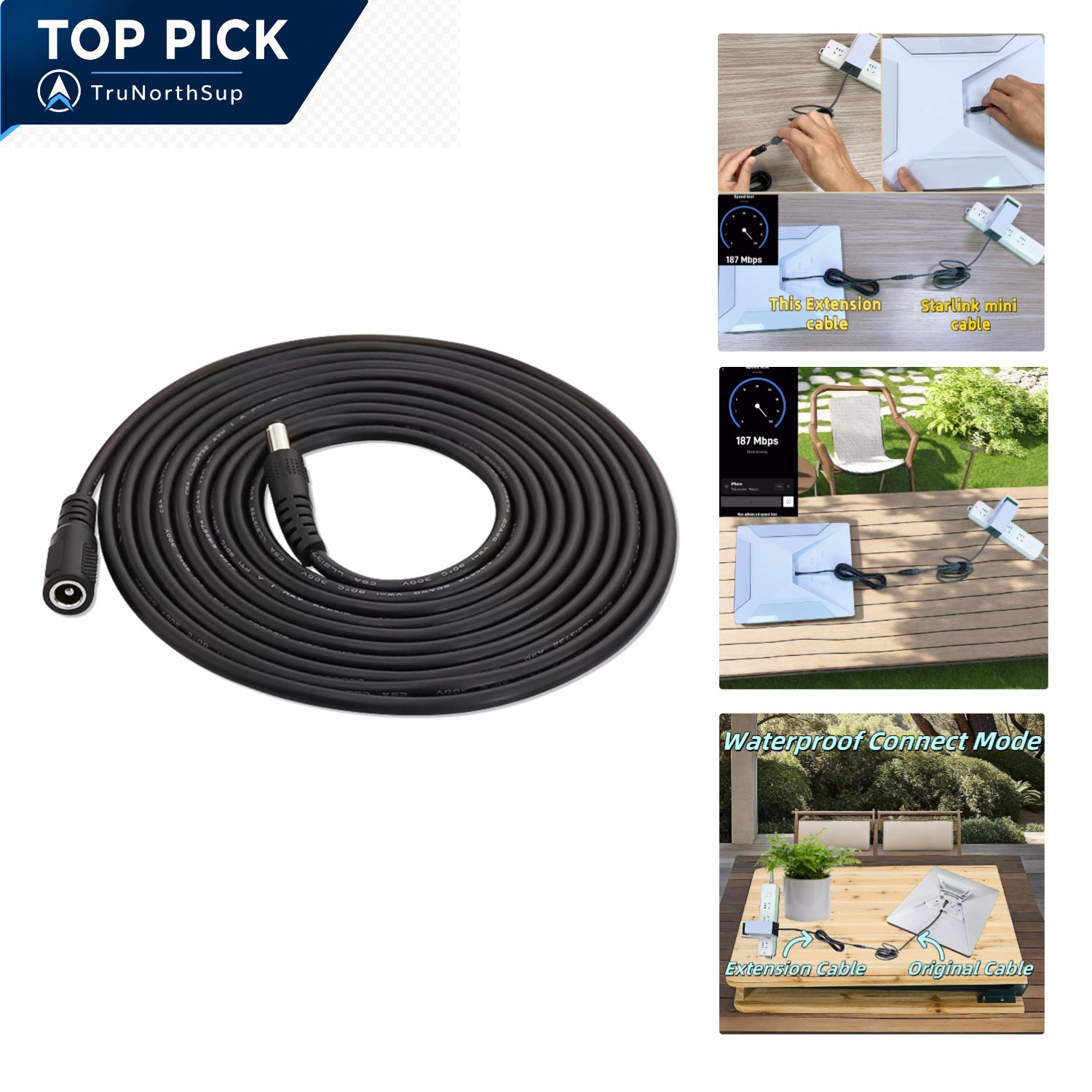 10ft DC Power Extension Cable for Starlink Mini 2.1mm x 5.5mm Barrel Plug