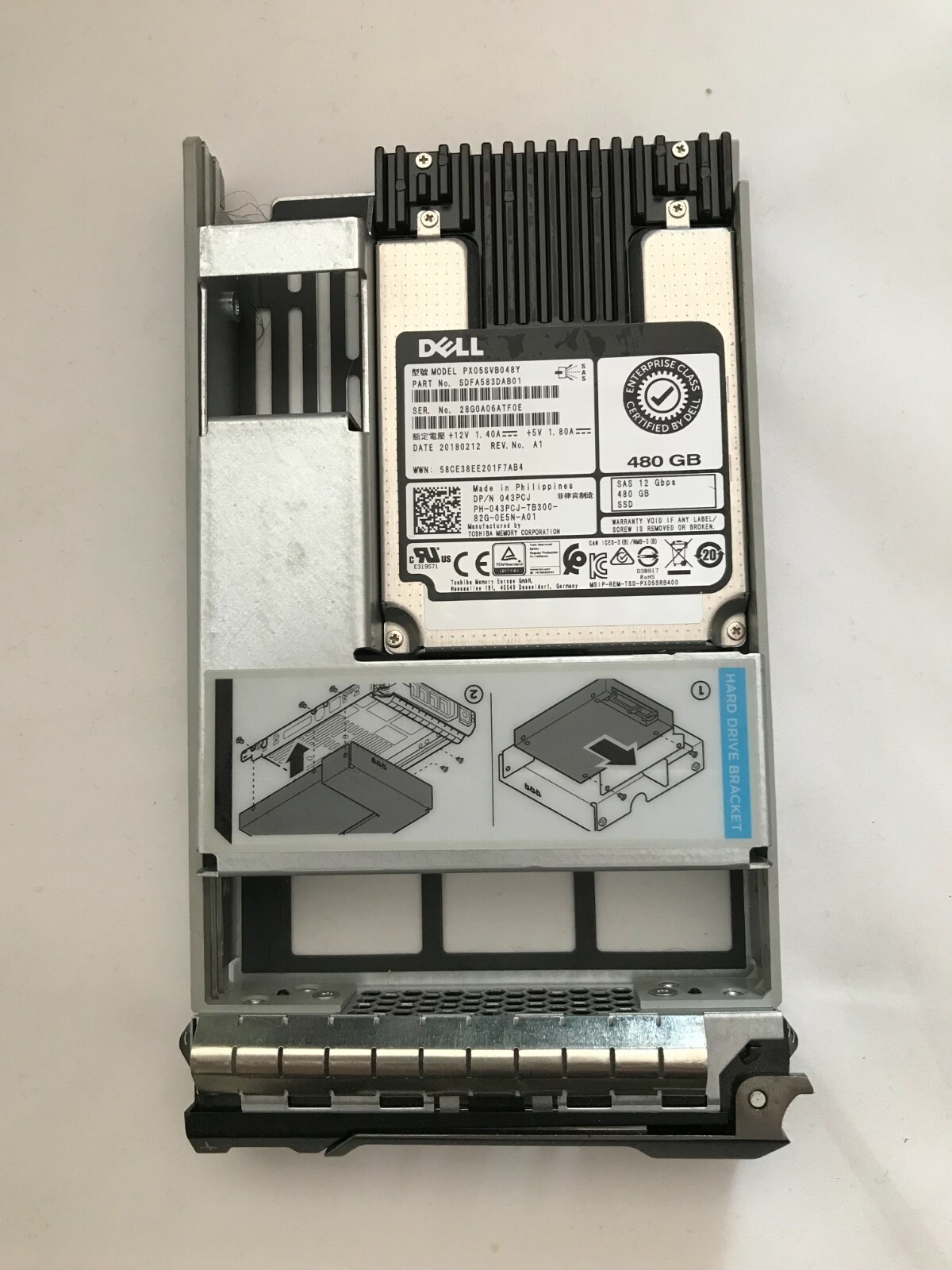 43PCJ Dell Toshiba PX05SVB048Y 3.5" 480GB 12G SAS SSD  043PCJ R720 R730