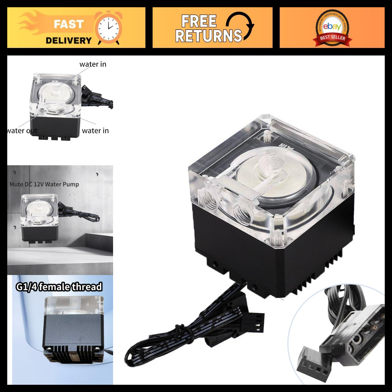 12V PWM Water Cooling Pump for PC, Silent CPU Heat Exchanger, Efficient Cooling