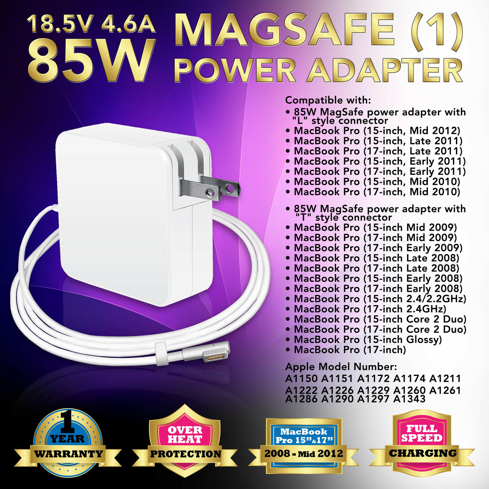 NEW Generic for APPLE 15" MacBook Pro  85W AC Power Adapter A1424
