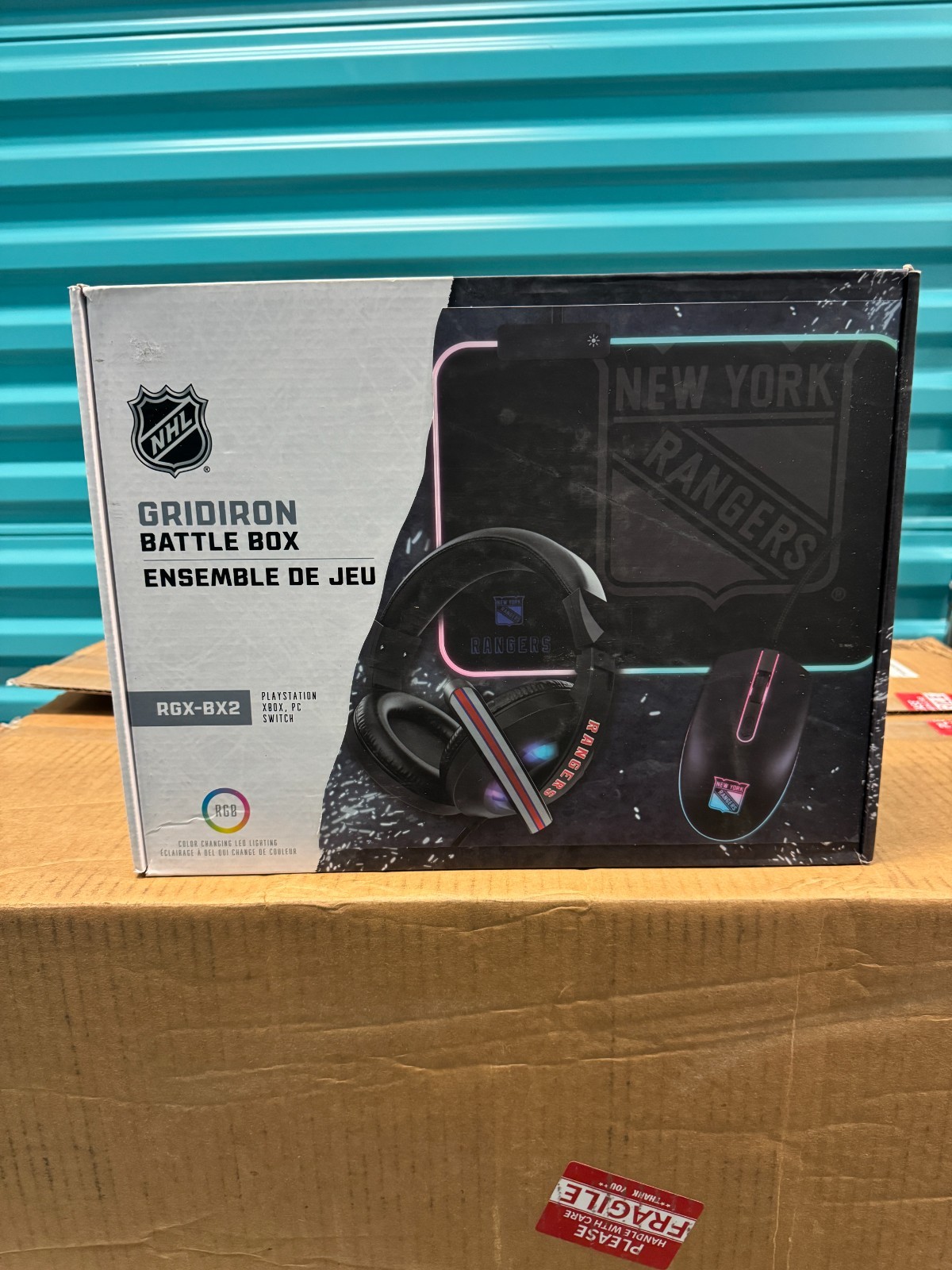 New York Rangers NHL Gridiron Gaming Battle Box LED Headphones, Mouse Pad, Mouse