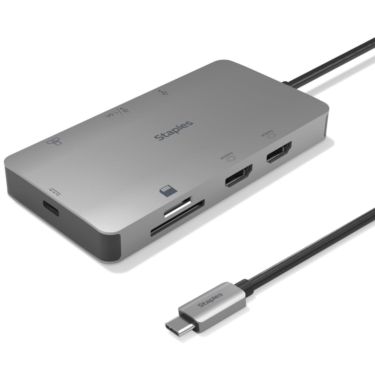 Staples TECH 8-Port Hub, Gray, Multi-Port Expansion for Office Setup Gray