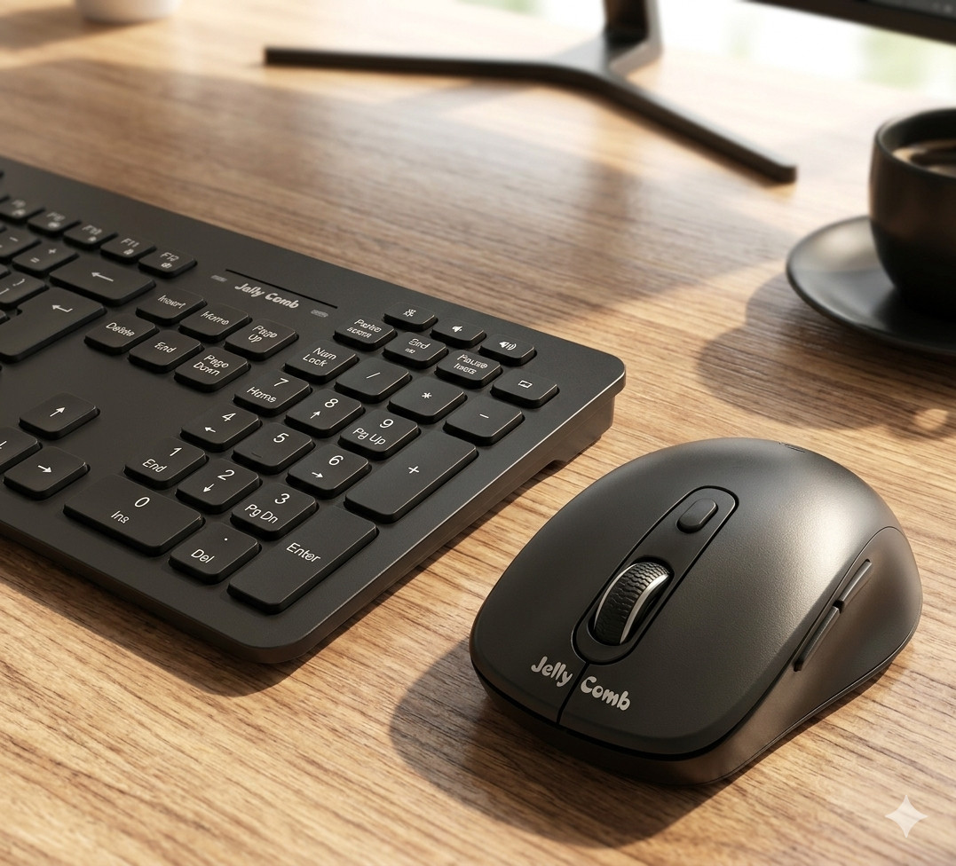 Jelly Comb Keyboard Mouse Set Wireless QWERTY 2.4 GHz Wireless German Black Quiet