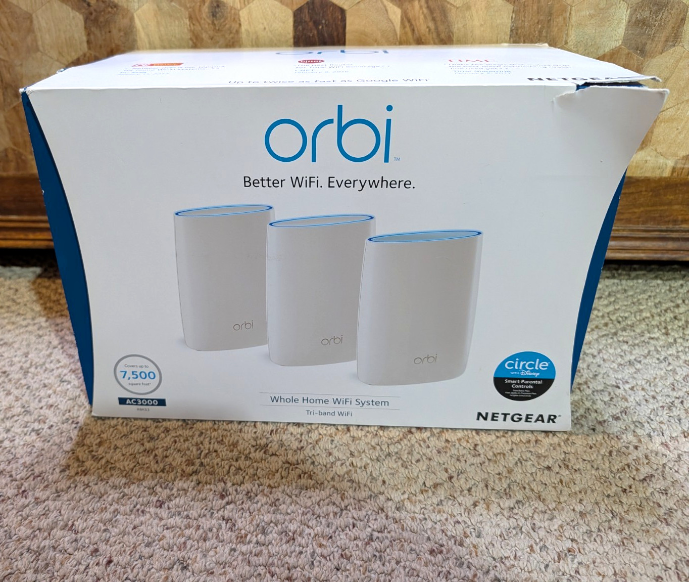 NETGEAR Orbi RBK53 AC3000 Tri-Band WiFi Router RBR50 + 2 RBS50 Satellites White
