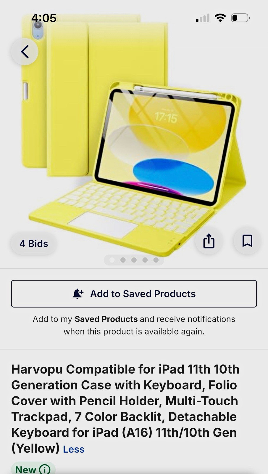 Harvopu iPad 11th/10th Gen 11in Keyboard Folio Backlit Trackpad Yellow