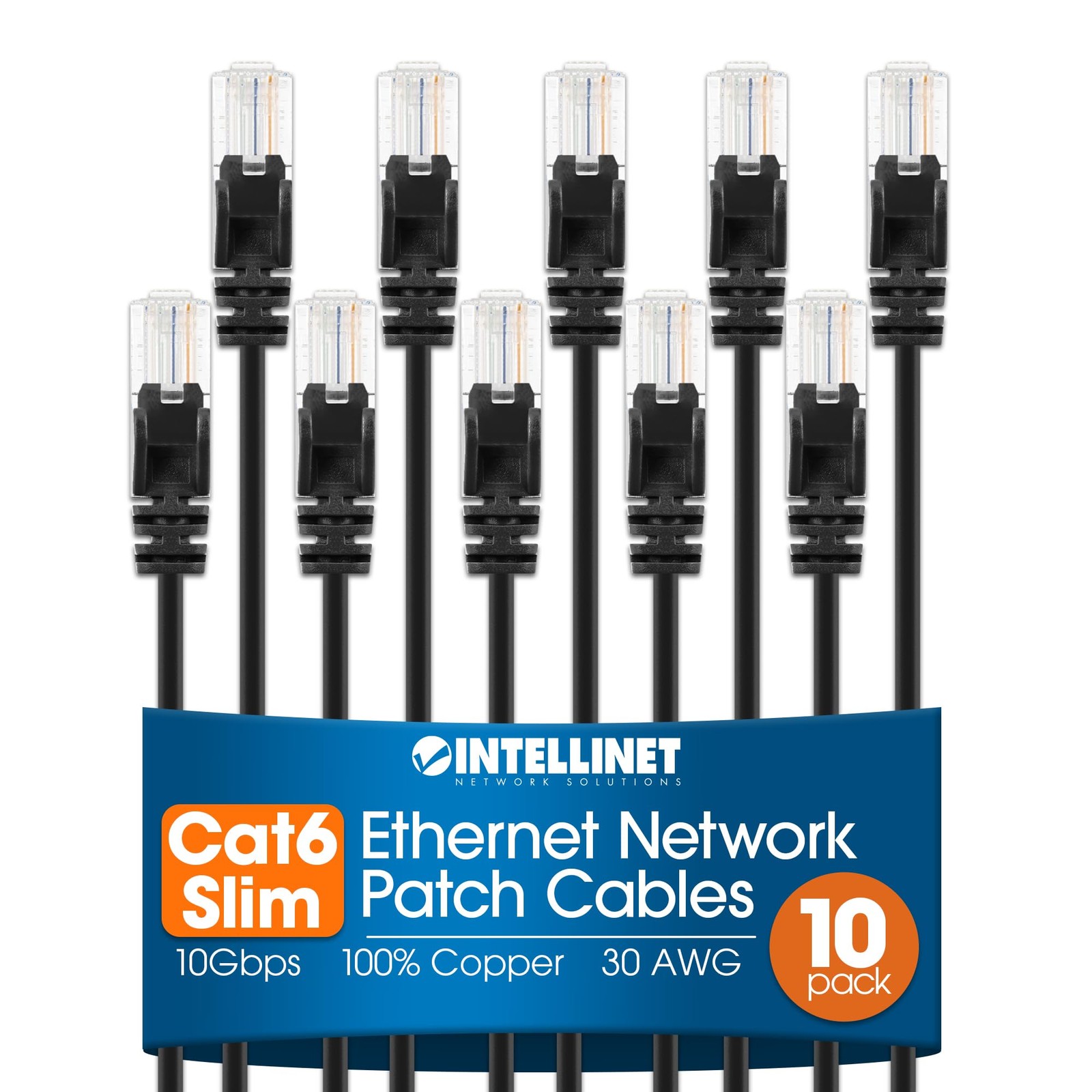 10 PCS Black Intellinet Cat6 Slim UTP Ethernet Patch Cable 7 FT Network