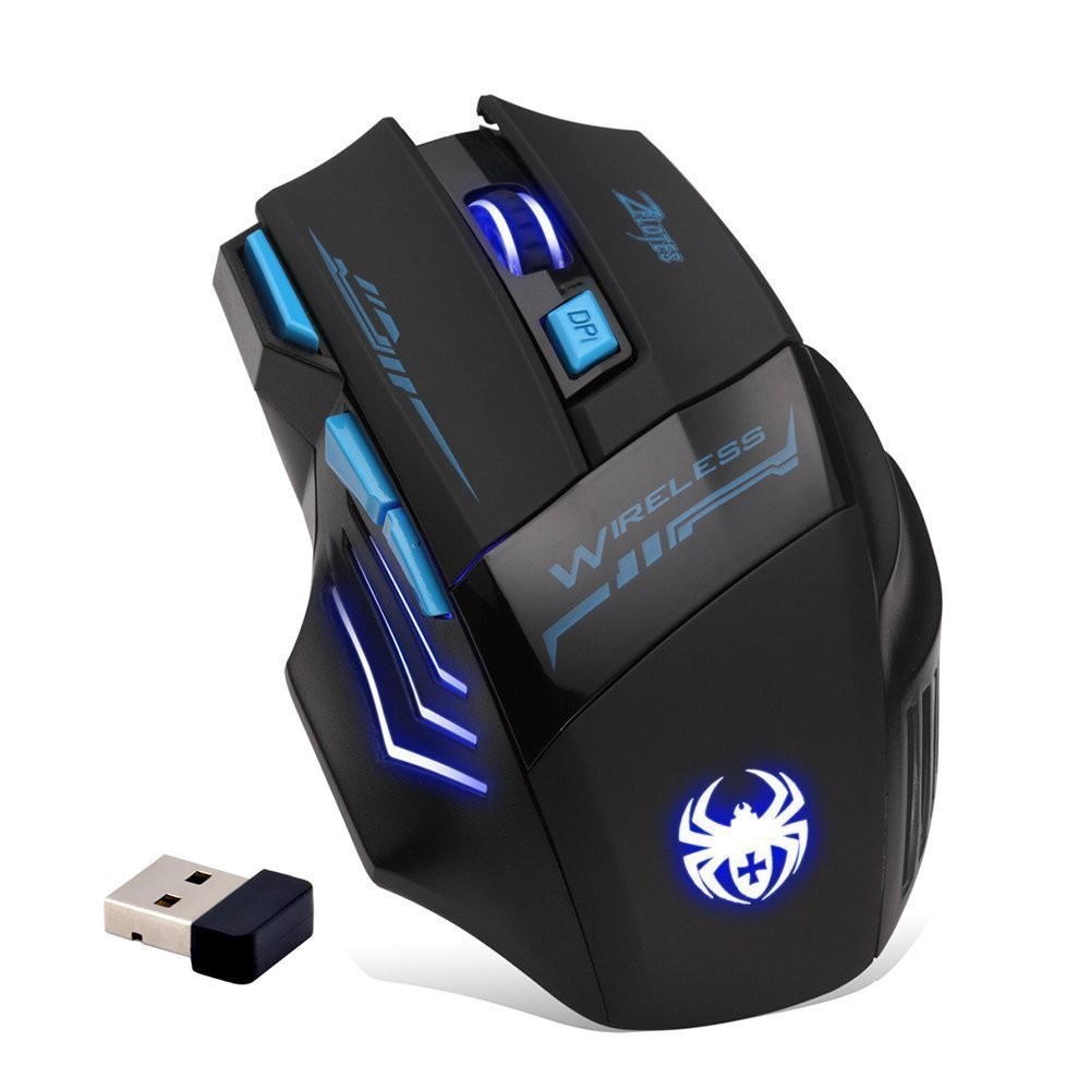 zelotes Wireless Mouse,4 Adjustable DPI,7 Buttons,Ergonomic Black