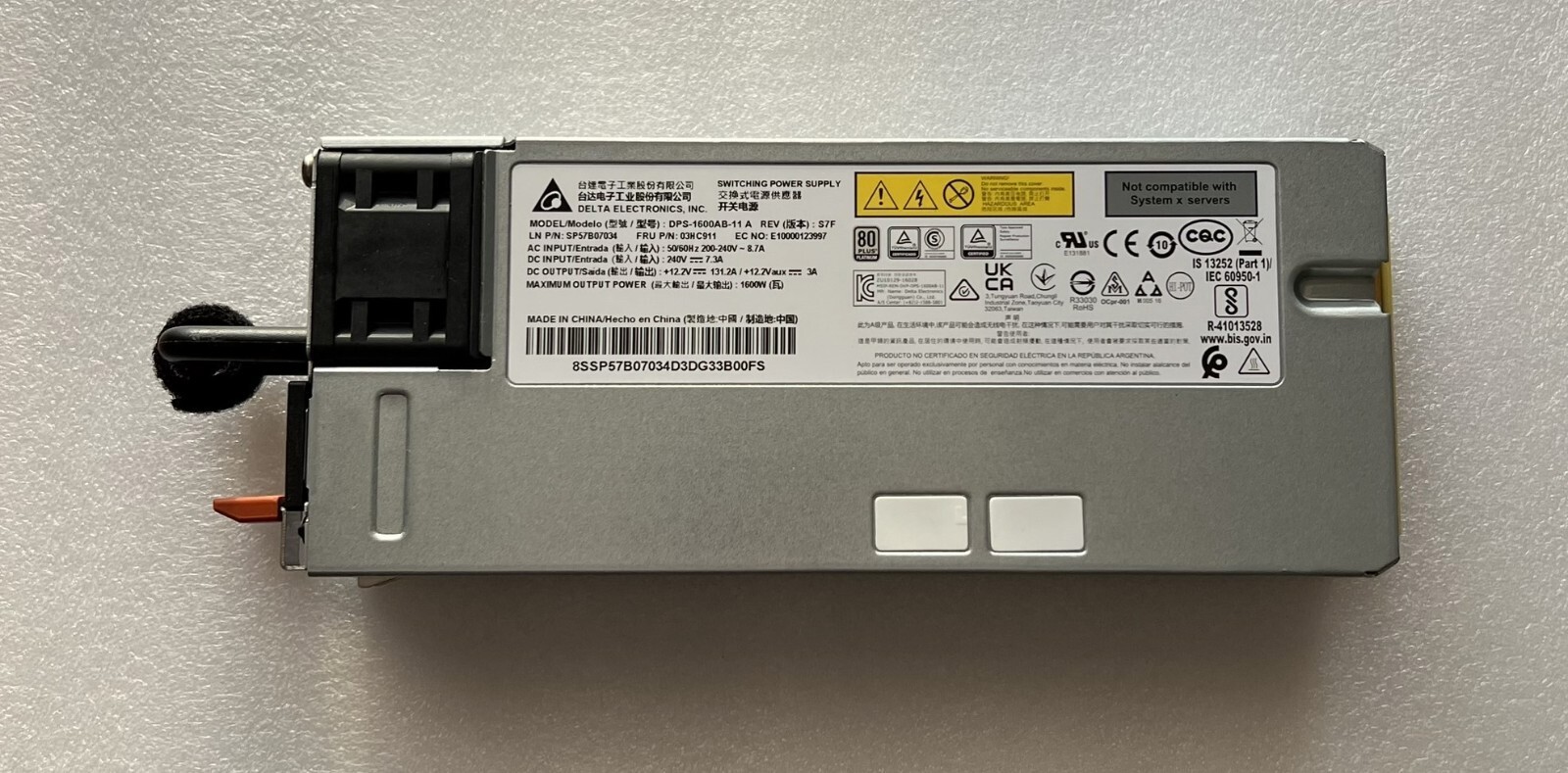 Lenovo 160OW Platinum Power Supply HS SERVERPSU, DPS-1600AB-11 A, 01PF550