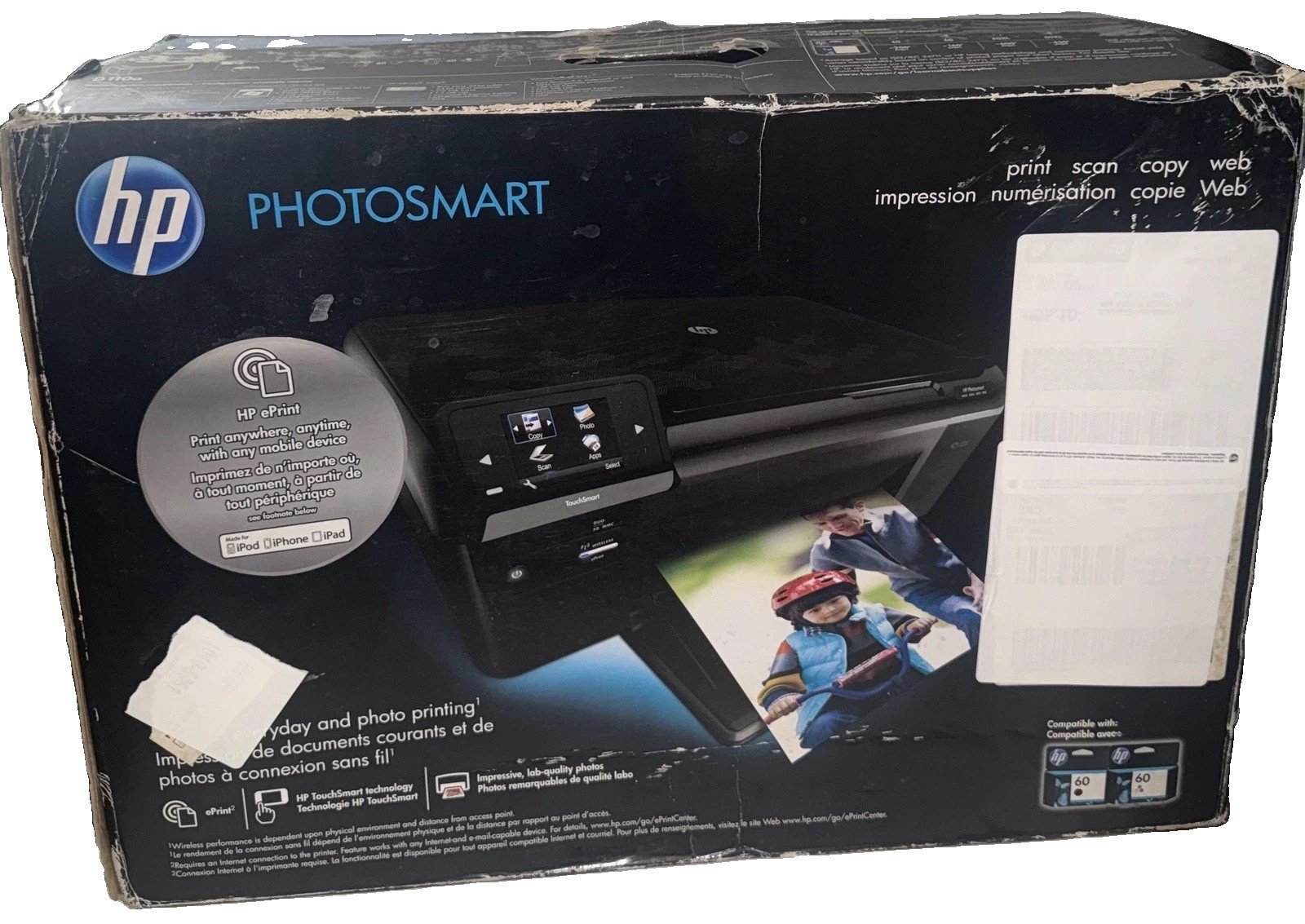 HP Photosmart All-In-One Color Inkjet Printer Scanner Wireless Black NIB