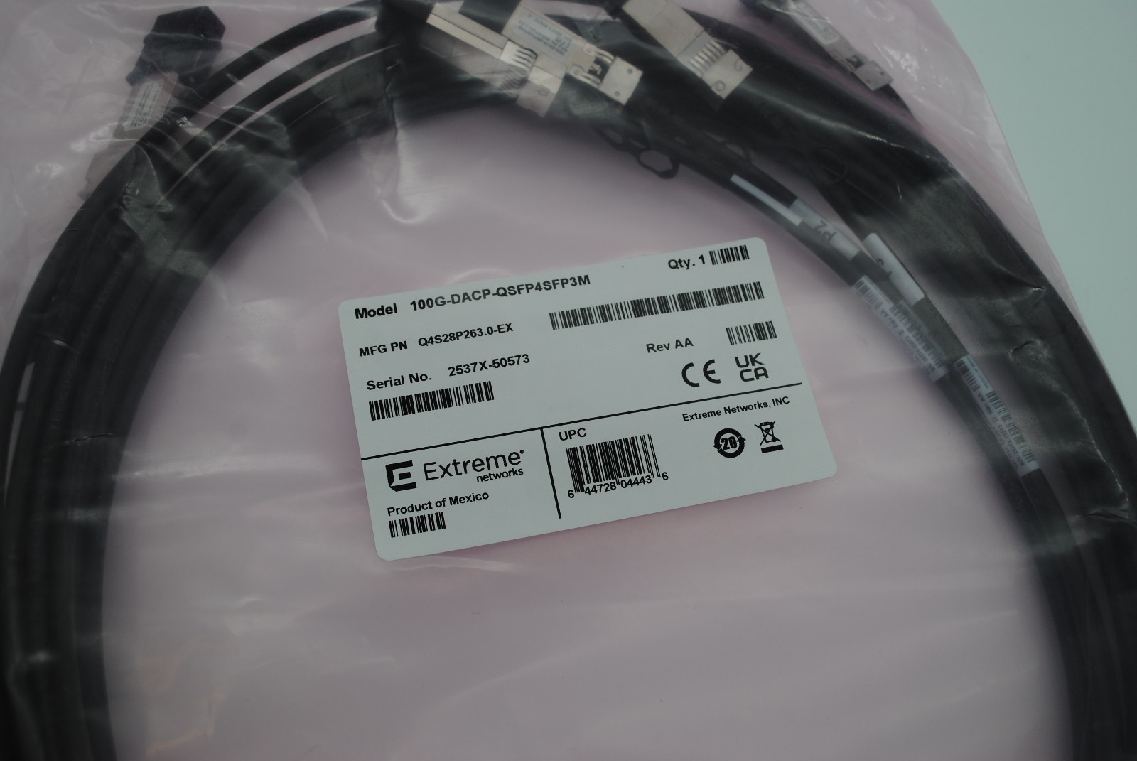 Cable Extreme Networks GENUINE 100G-DACP-QSFP4SFP3M