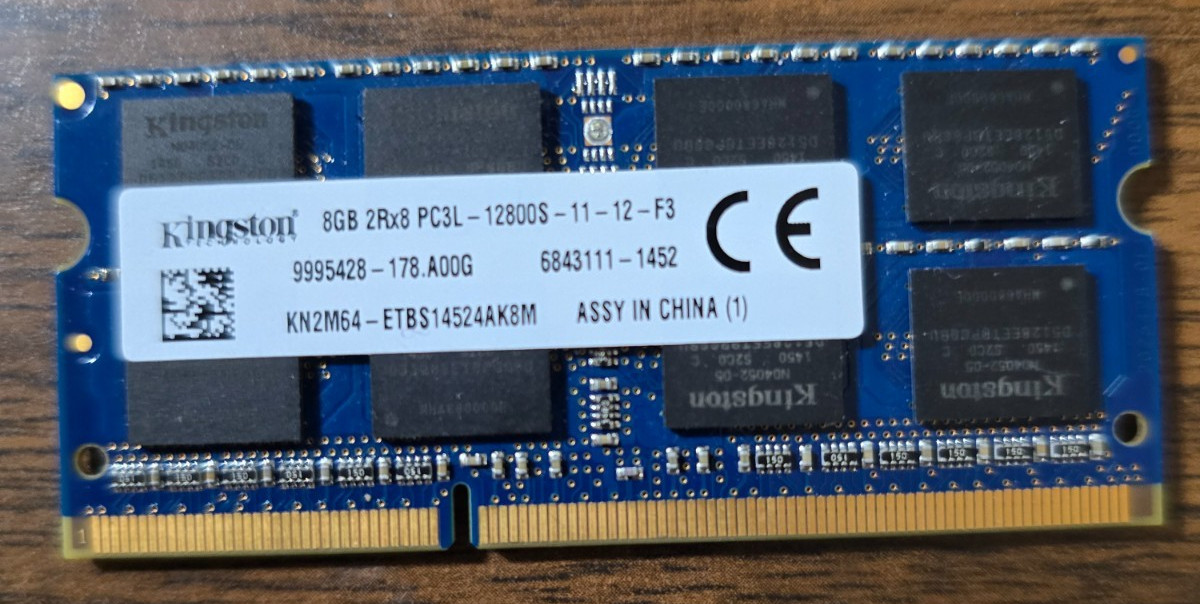 Kingston Technology 8GB 2RX8 PC3L-12800S SO-DIMM DDR3 KN2M64-ETBS14524AK8M