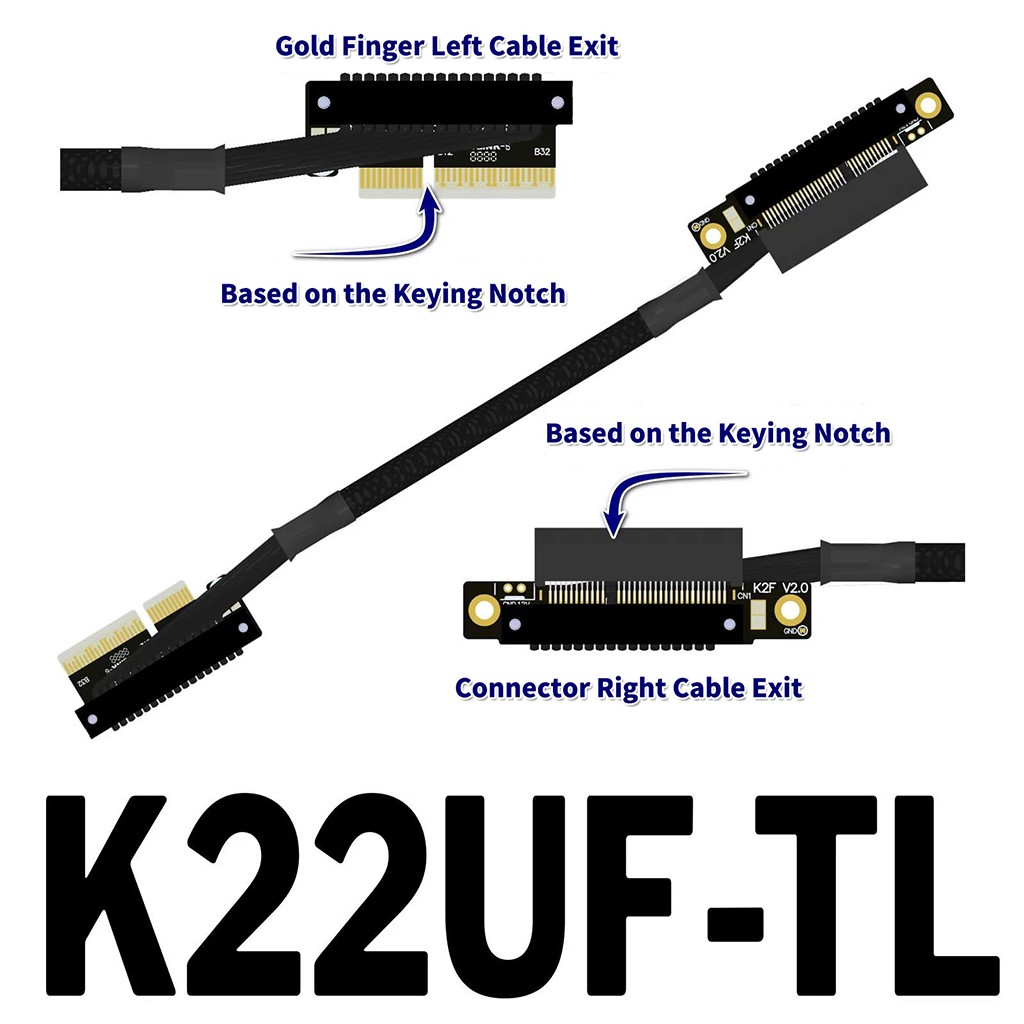 PCIe 5.0 X4 Gen5 Dual Reverse Side-Bend Riser Cable Lossless Soft Ribbon Cable