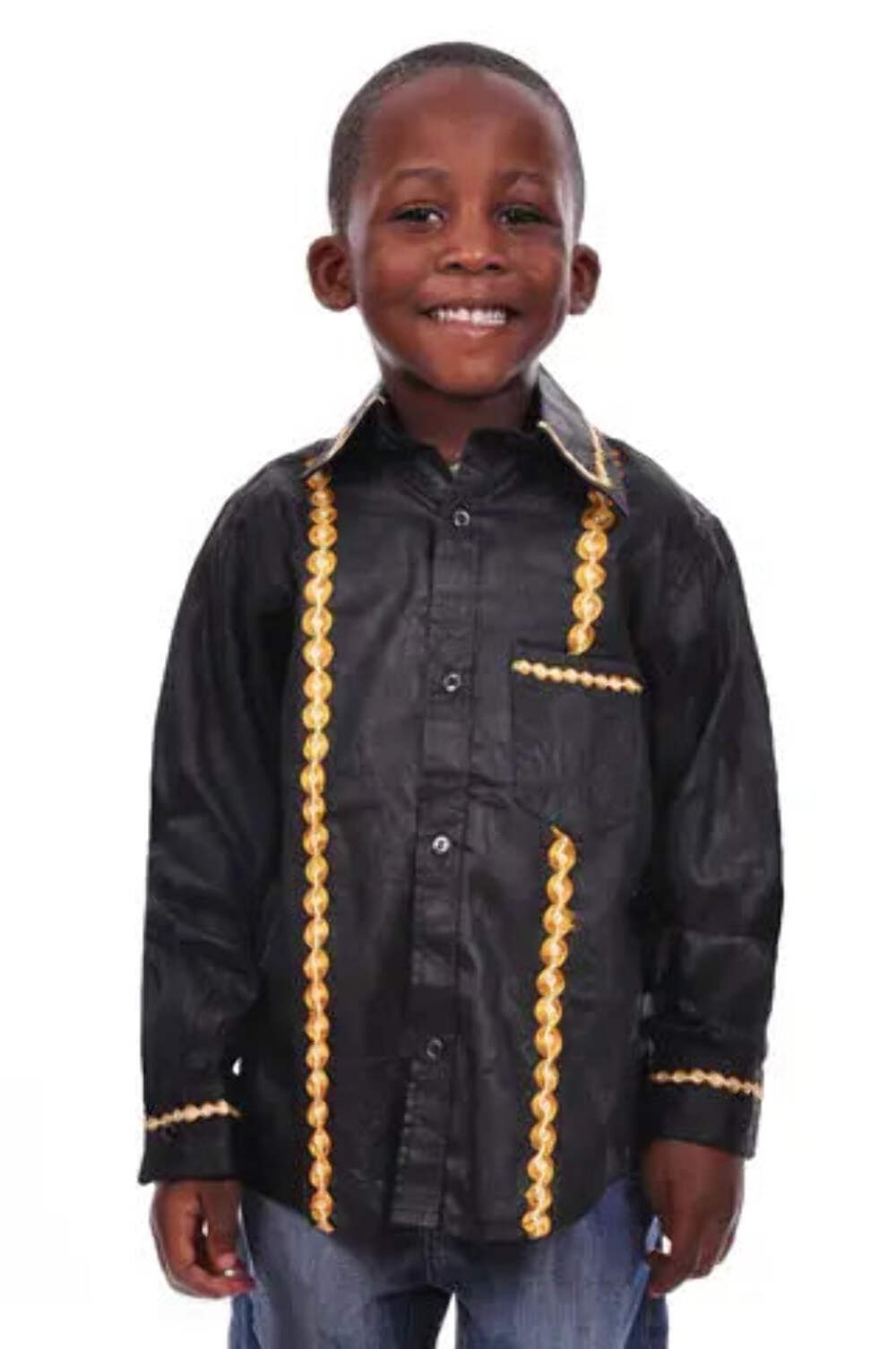 Black and Gold Brocade Buttoned down Shirt-DPC304L | African Fashion | Dupsie's