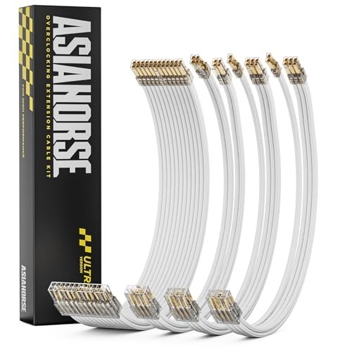 Asiahorse Ultra PSU Cable Extension Kit 16AWG Silver-Plated 24Pin 4Pc White