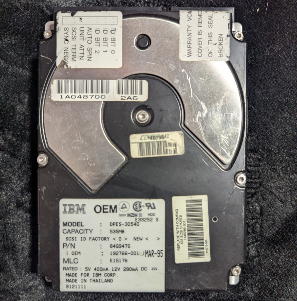 IBM DPES-30540 50 Pin SCSI 535MB Hard Drive Vintage