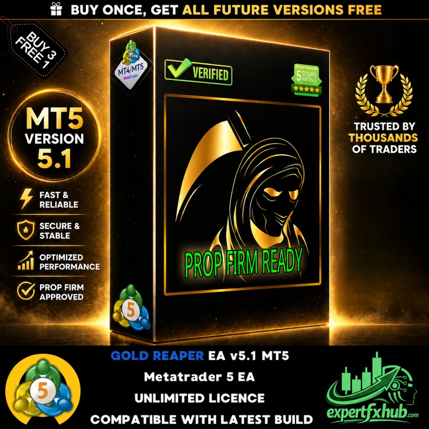 v5.1 Gold Reaper EA Metatrader MT5 Trading Robot MQL5 unlimited Prop Firm Ready