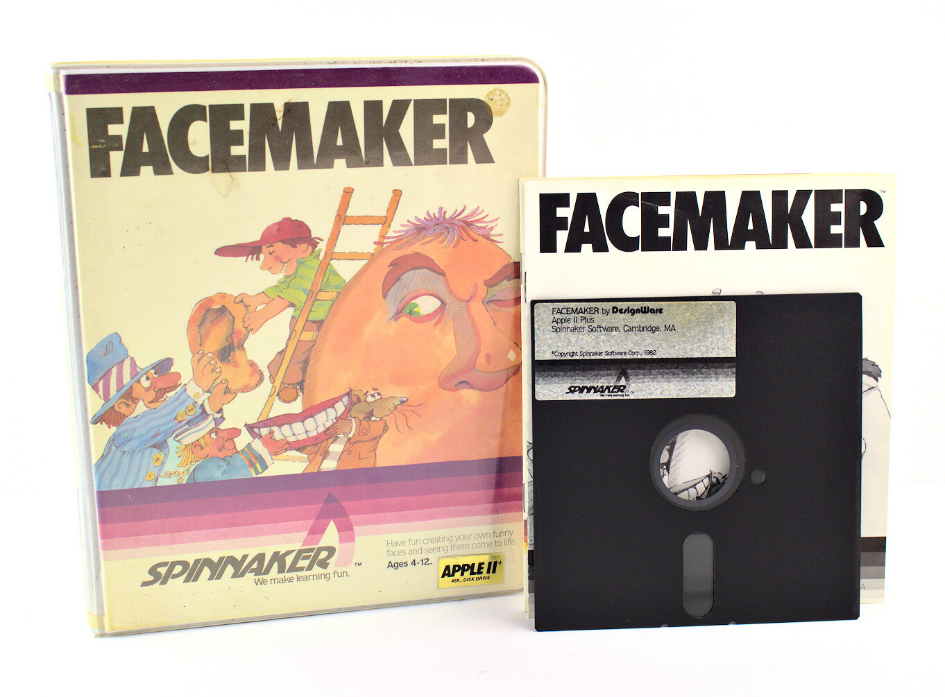 Vintage 1983 Apple II Plus Computer FACEMAKER Big Box Spinnaker 5.25” Disk CIB