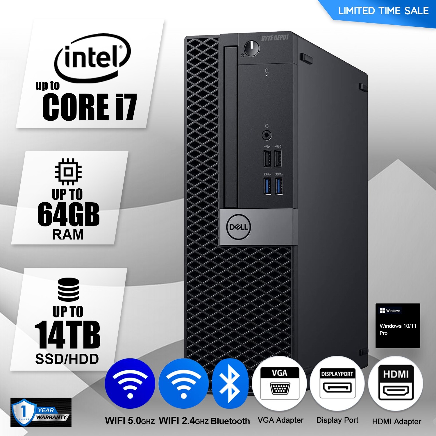 DELL Desktop Computer PC i7/i5,Up to 64GB RAM,14TB SSD/HDD,Windows 10/11, WiFi