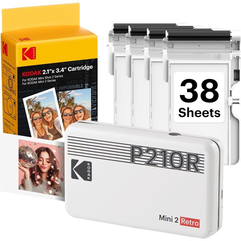 Mini 2 Retro 2x3 Portable Photo Printer 4PASS, 38 Sheets White Bluetooth, iPhone
