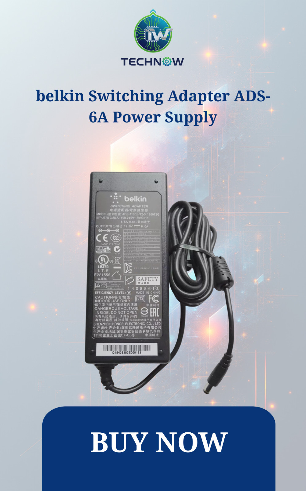 Genuine belkin Switching Adapter ADS-110CL-12-3 120072G 12V 6A Power Supply