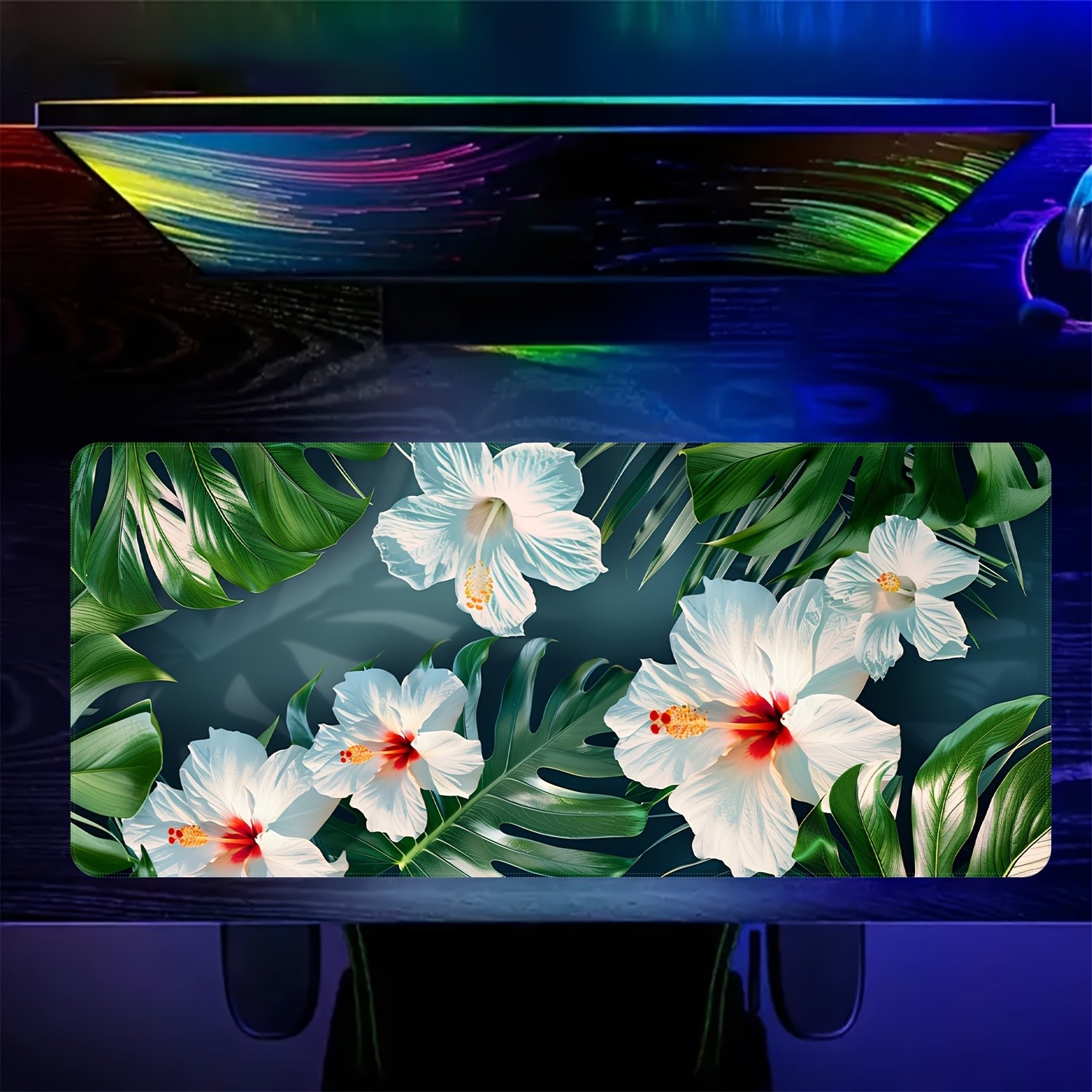 Flower Leaf Design Mouse Pad - 1pc Large Computer Mouse Pad with Keyboard Mat,