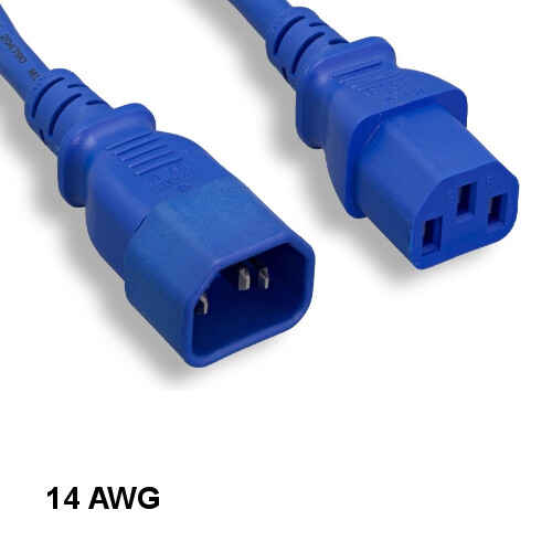 10PCS Blue 2' Heavy Duty Power Extension Cord IEC60320 C13 to C14 14AWG 15A/250V