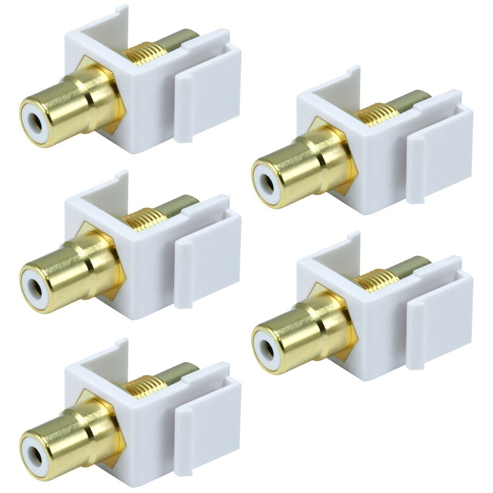 5 Pcs RCA Keystone Jack Audio Video AV Coupler Snap In Wall Plate White Center