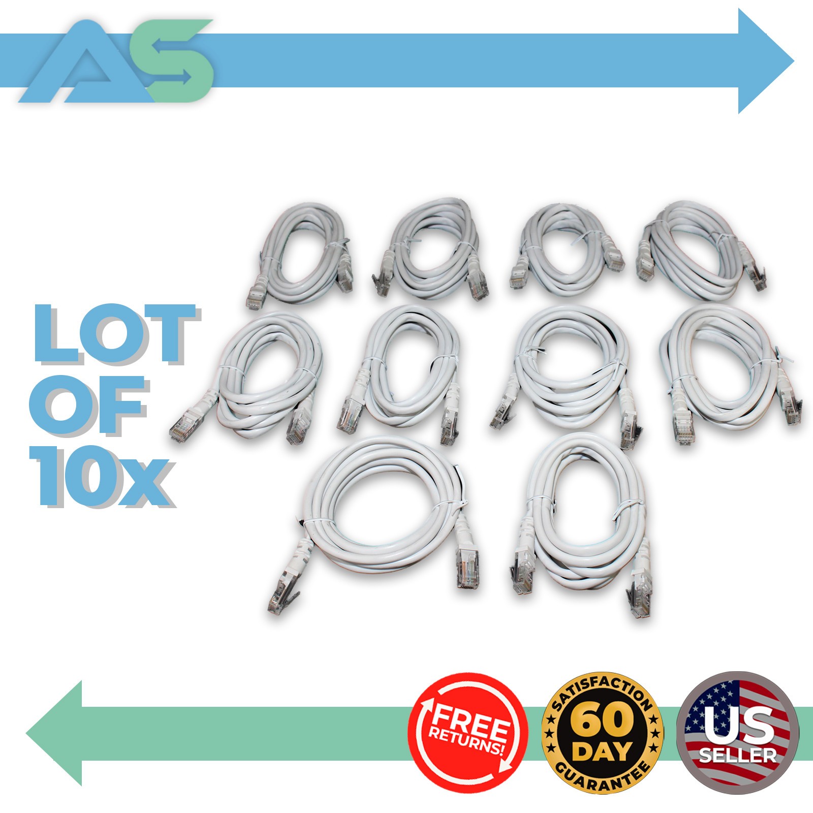 Lot of 10 White RJ45 Ethernet Patch Cables 1.8M 6FT Cat6 LAN Network Wire Cord