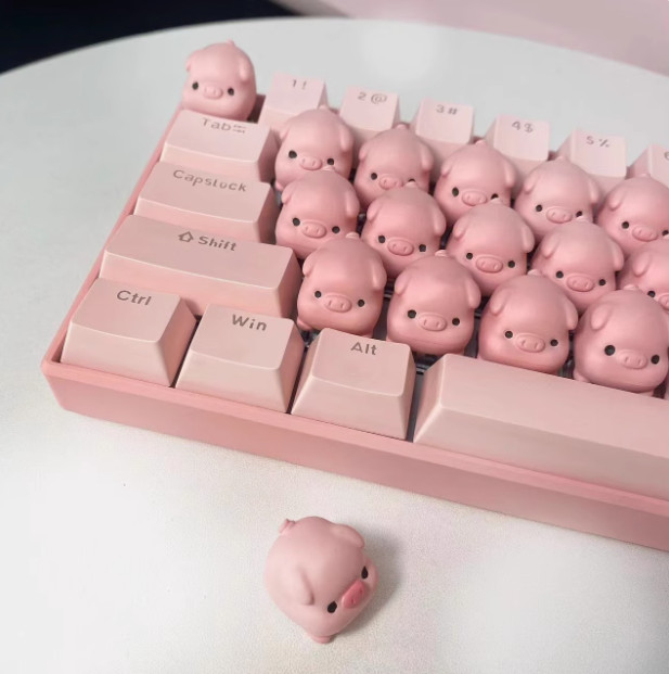 Cute Pink Pig Mechanical Keyboard Pig Keycaps Collection Keyboard Gift 