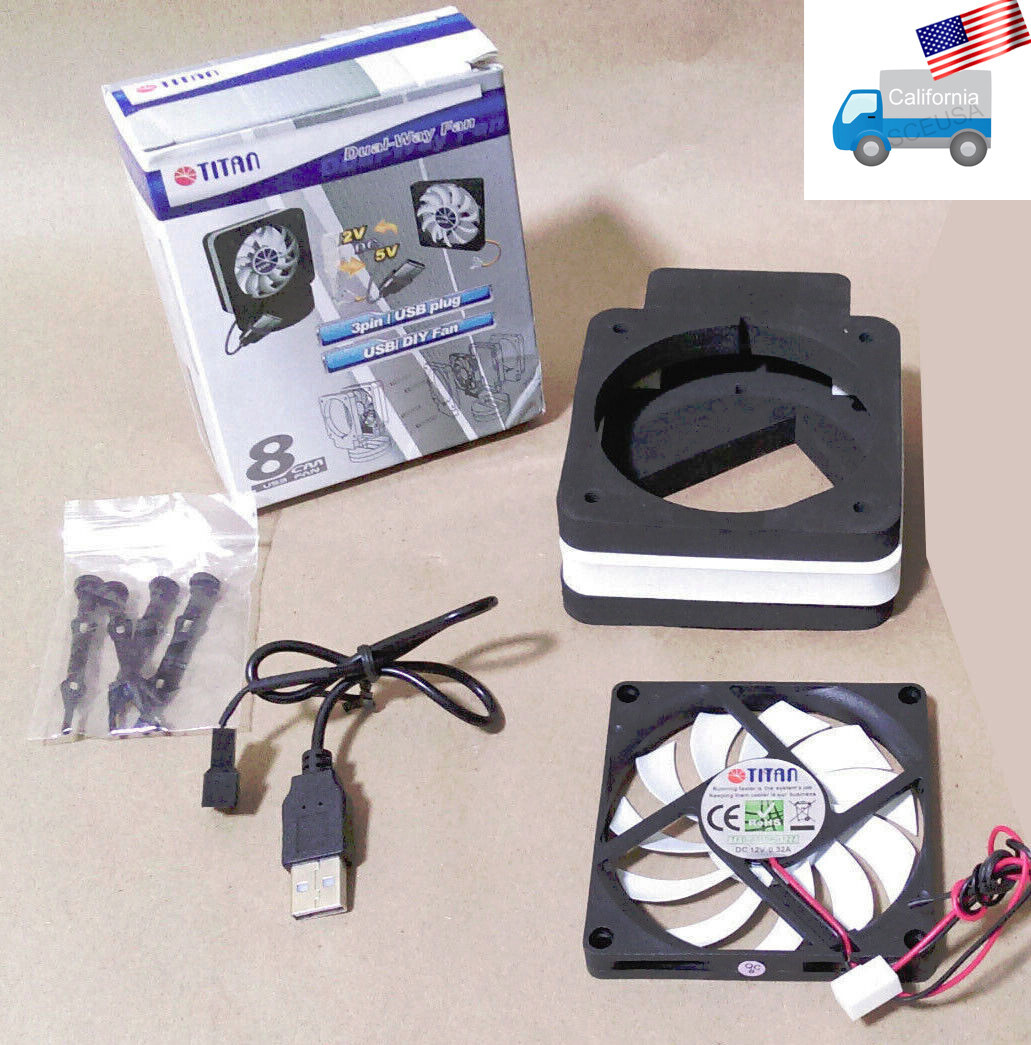 Titan Dual-Way (12V/5V) 80mm/8cm Portable Desktop USB DIY Cooling Fan Kit