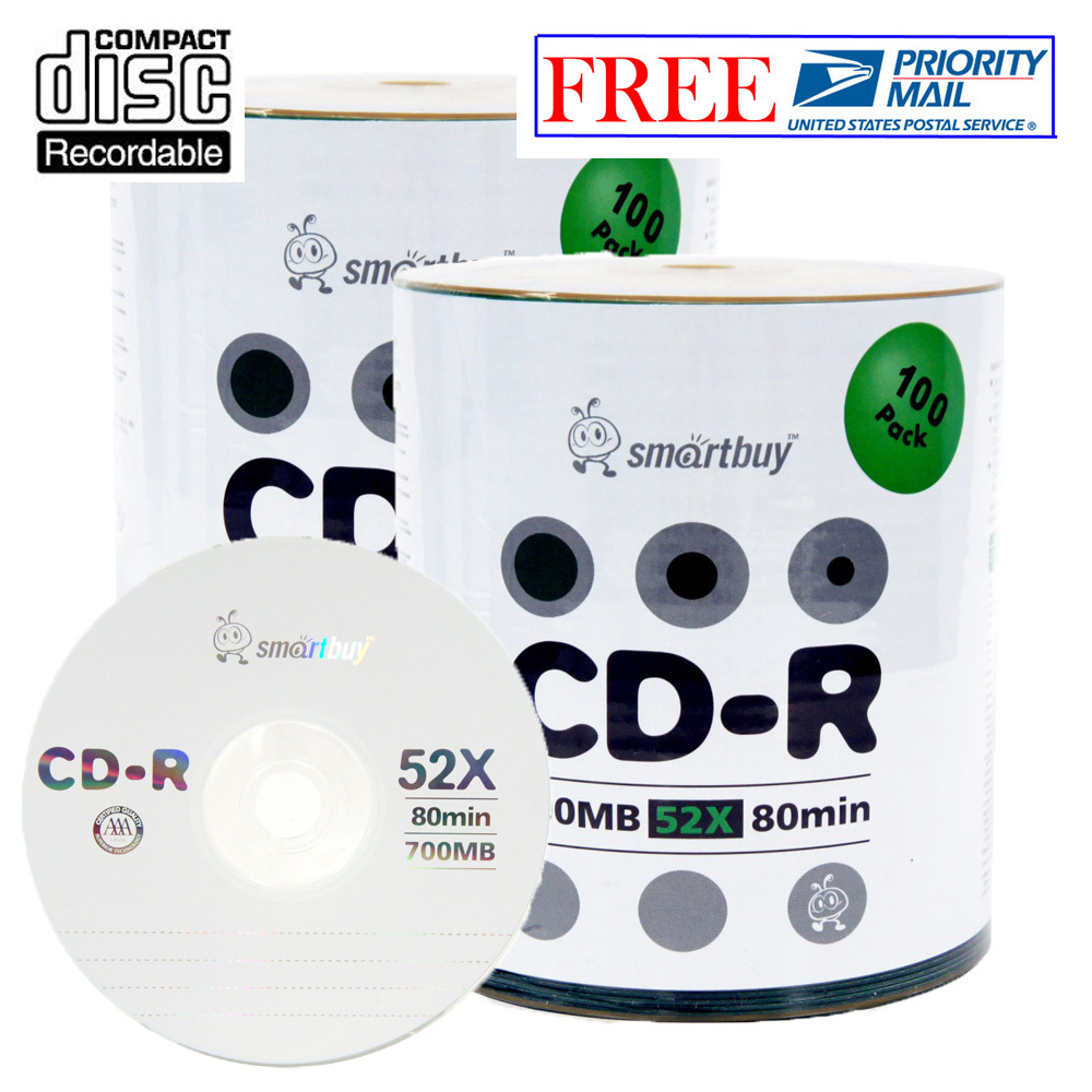 200 Pcs Smartbuy 52X CD-R 700MB/80Min Logo Top Blank Media Data Recordable Disc