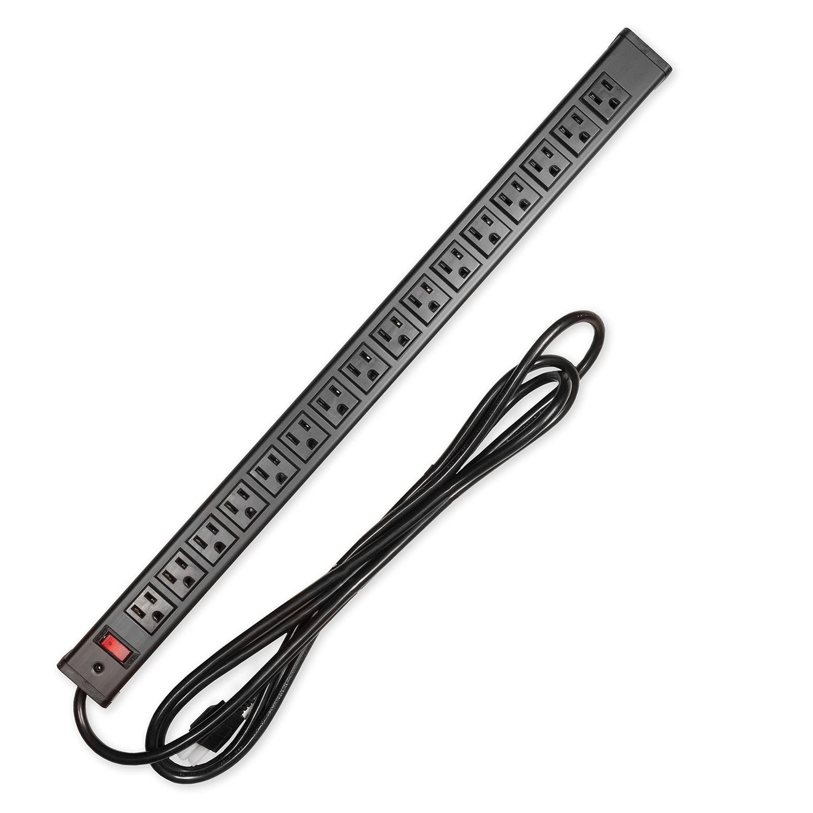 16 Outlet Surge Protector Power Strip-14/3 Black Aluminum -9 Ft Extension Cord