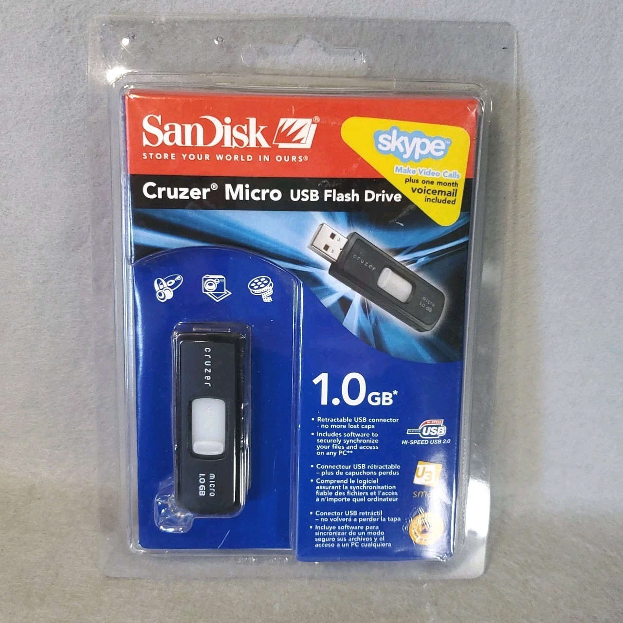 SanDisk Cruzer Micro USB Retractable Flash Thumb Stick Drive 1.0gb New SEALED