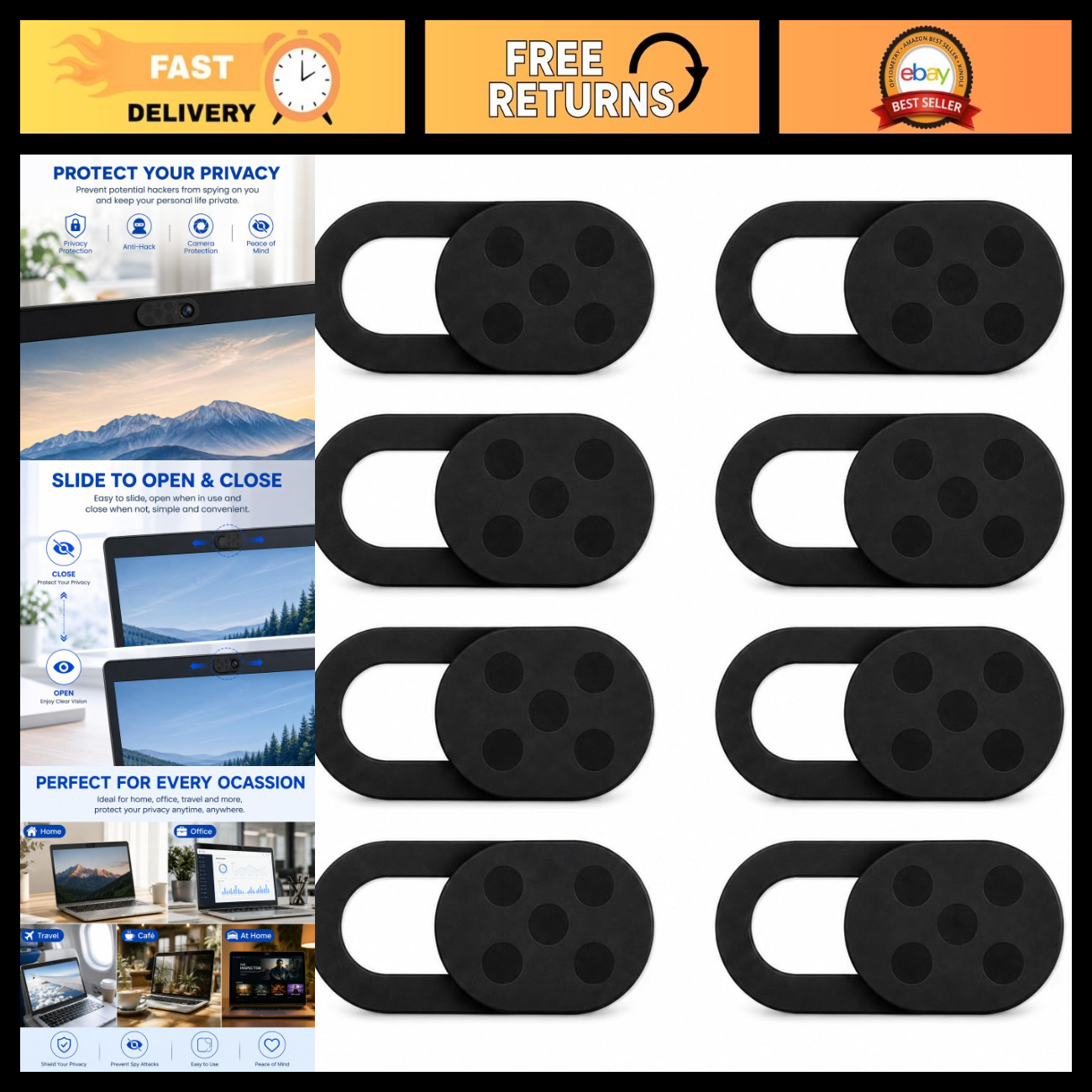 8Pcs Webcam Cover Slider - Slim Privacy Shutter for Laptop, Phone, Tablet Use