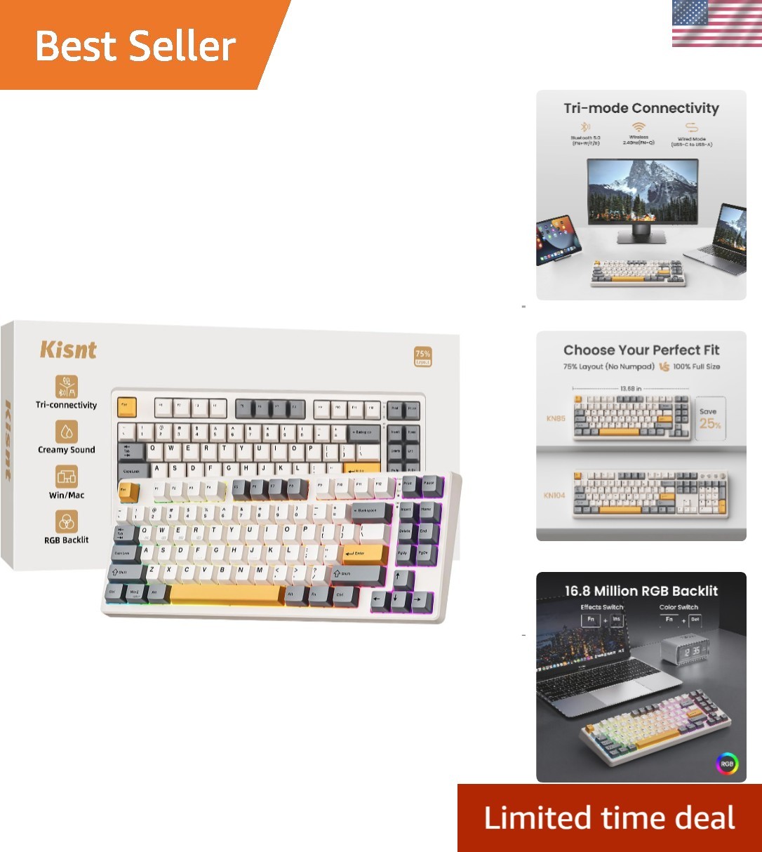Gaming-Ready KN85 Mechanical Keyboard: 75% Layout, Hot-Swappable, Programmable