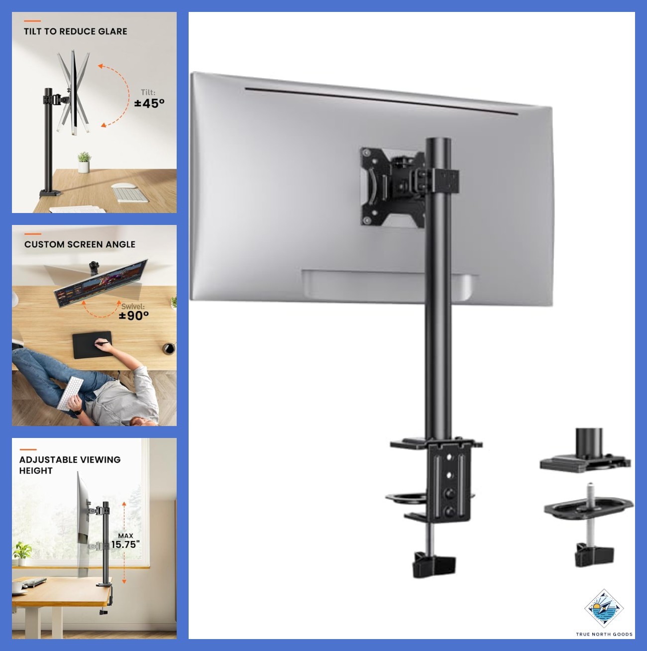 Single Monitor Mount 13-32 Inch Screens 17.6 lb Capacity Ergonomic Height