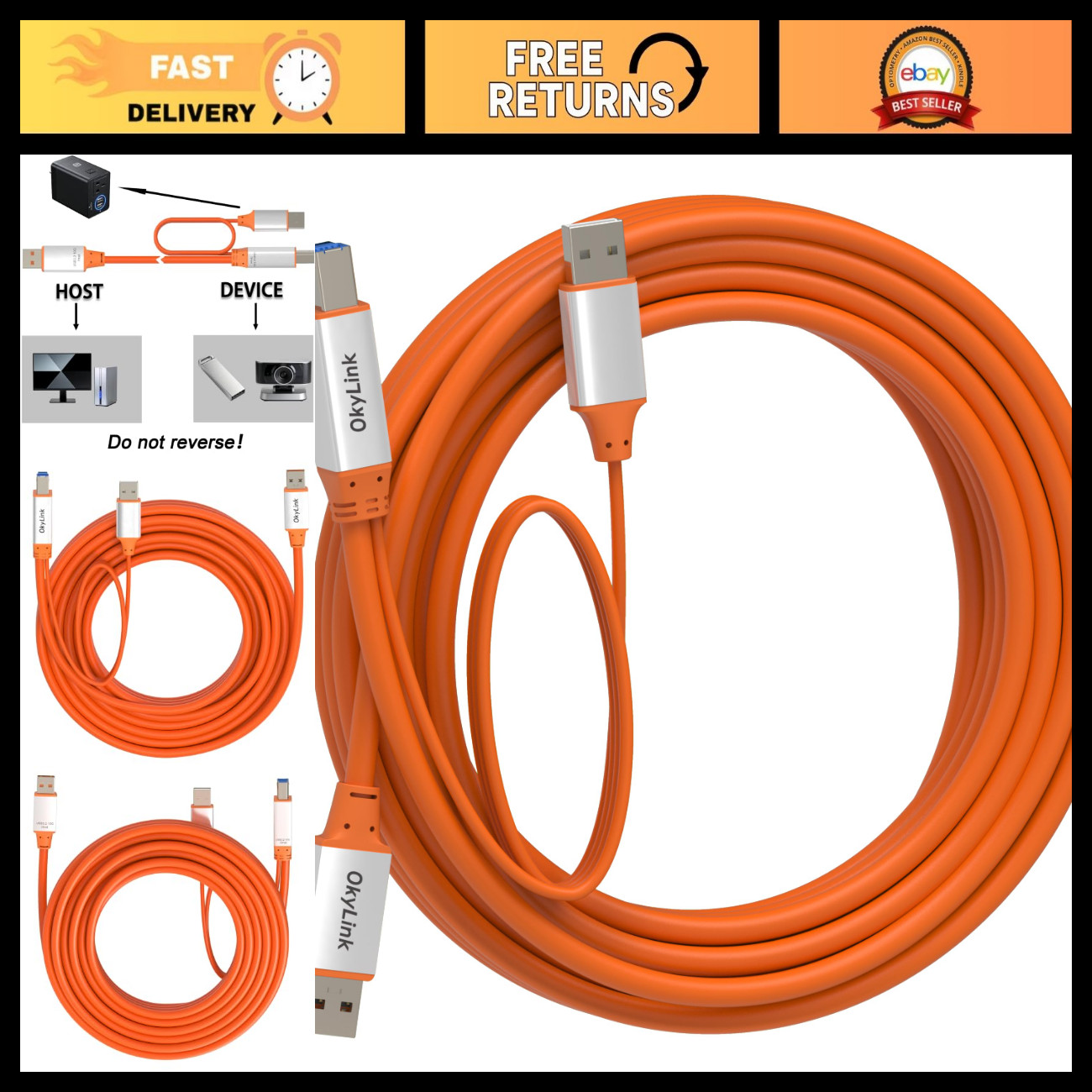 10ft Active USB 3.2 Gen 2 A to B Printer Cable, 10Gbps High-Speed, Durable Desig
