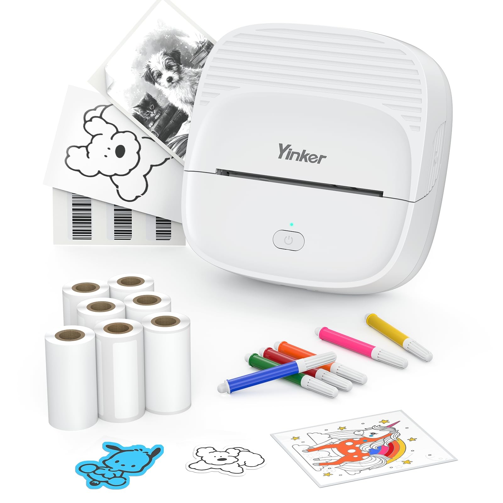 Mini Thermal Sticker & Label Maker | 7 Rolls Paper (3 + 3 Mini, White
