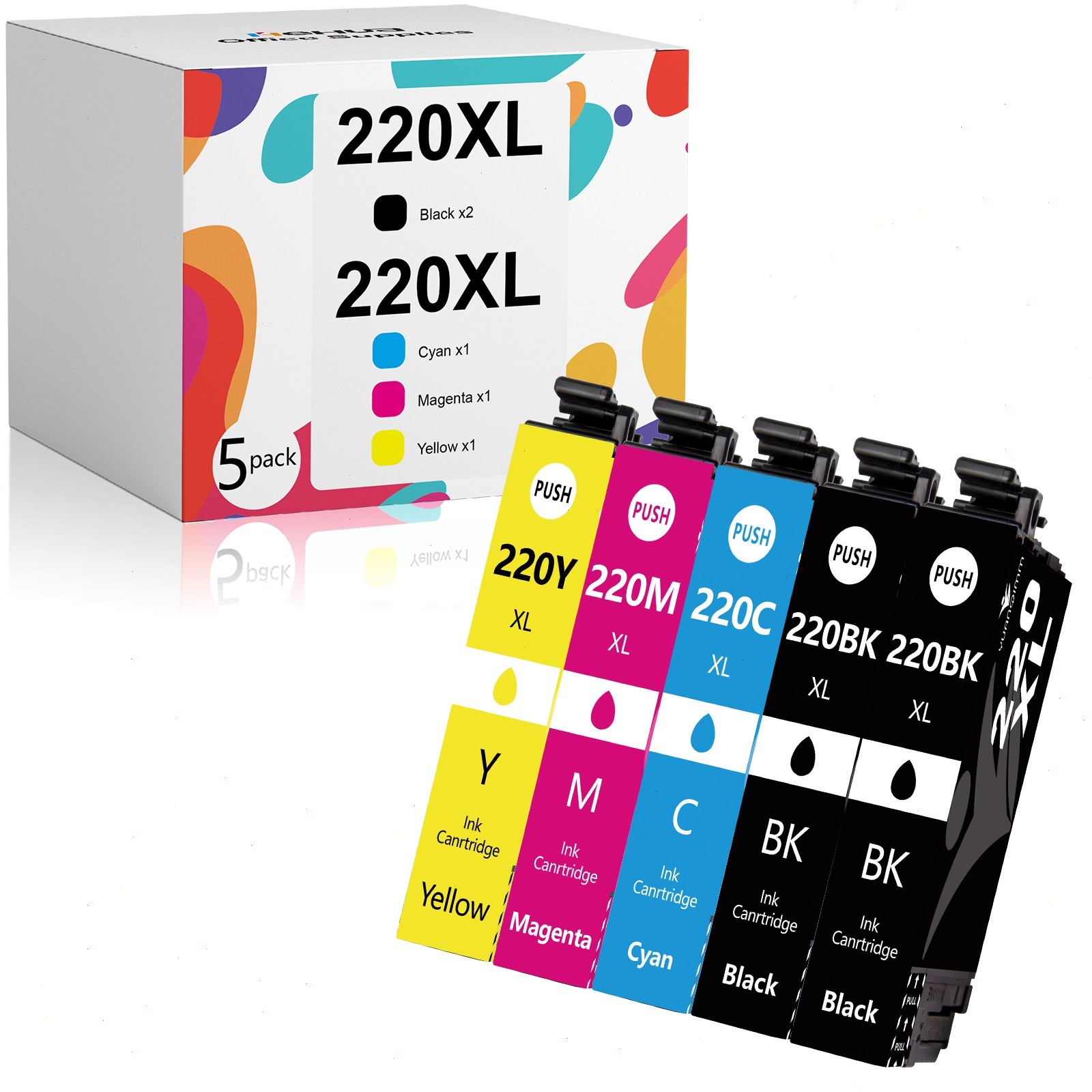 5P T220XL 220-XL Ink Cartridges For Epson XP420 XP424 XP320 WF2630 WF2660 WF2760