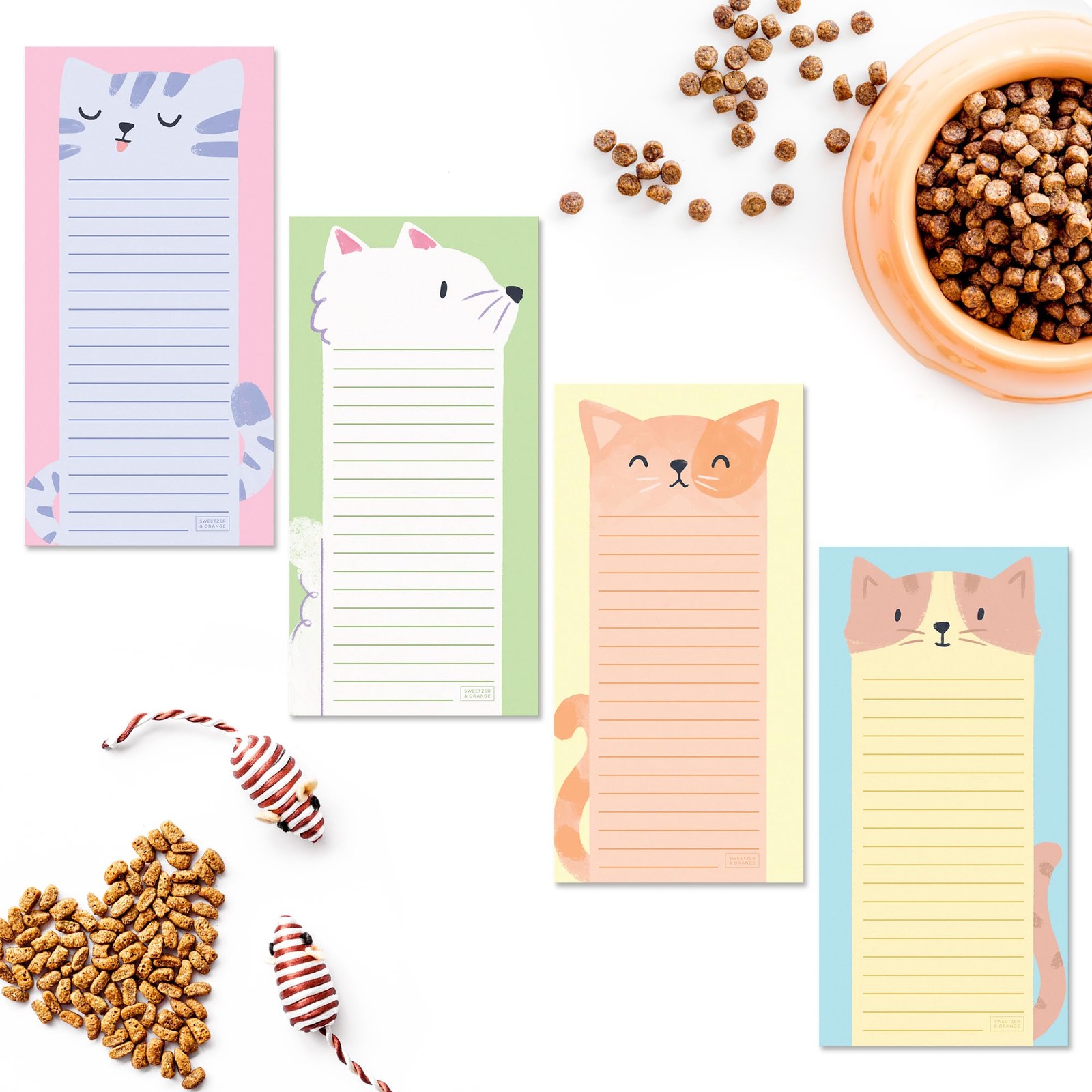 Sweetzer & Orange Magnetic Notepads for Refrigerator 4 Pack, Sticky Cats 