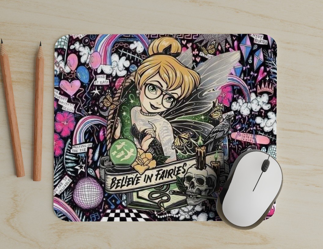 Gothic Inspired Tinker Bell Art Mouse Pad great for Office or Gaming Personalize