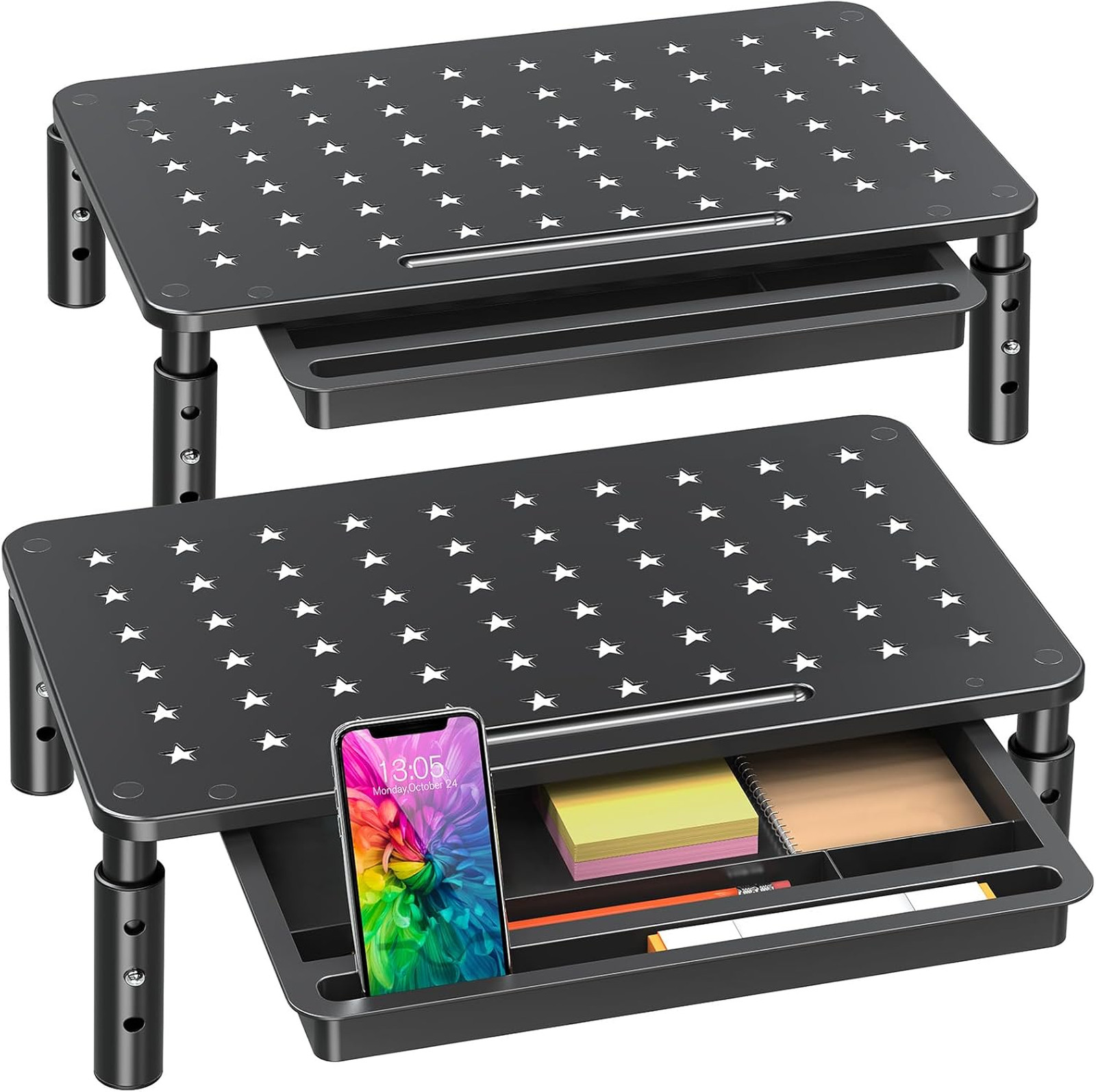 Monitor Stand Riser with Drawer Adjustable Height Metal Desk Organizer for