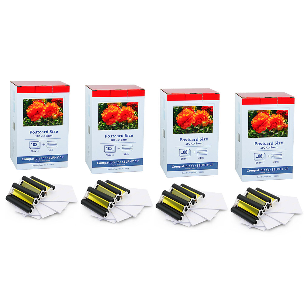4 PK KP-108IN 3 x Ink and 108 Paper Sheets for Canon Selphy CP780 CP910 CP1200