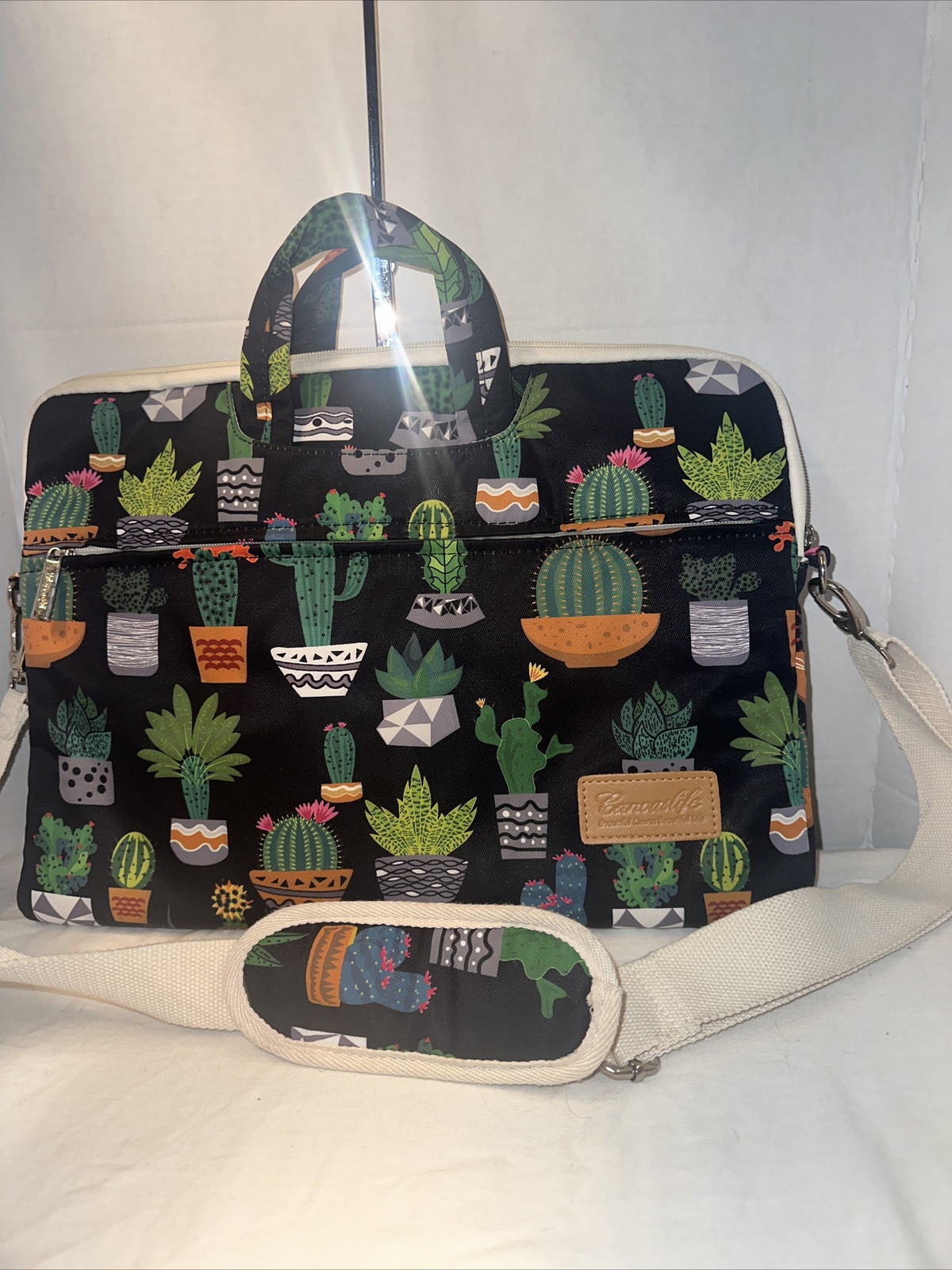 Canvaslife Succulents Cactus  Pattern Laptop Shoulder Messenger Bag Case Sleeve