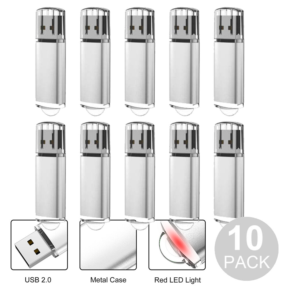 10 Pack USB 2.0 Flash Drive Metal Case Thumb Pen Drive Memory Stick 1/2/4/8/16GB
