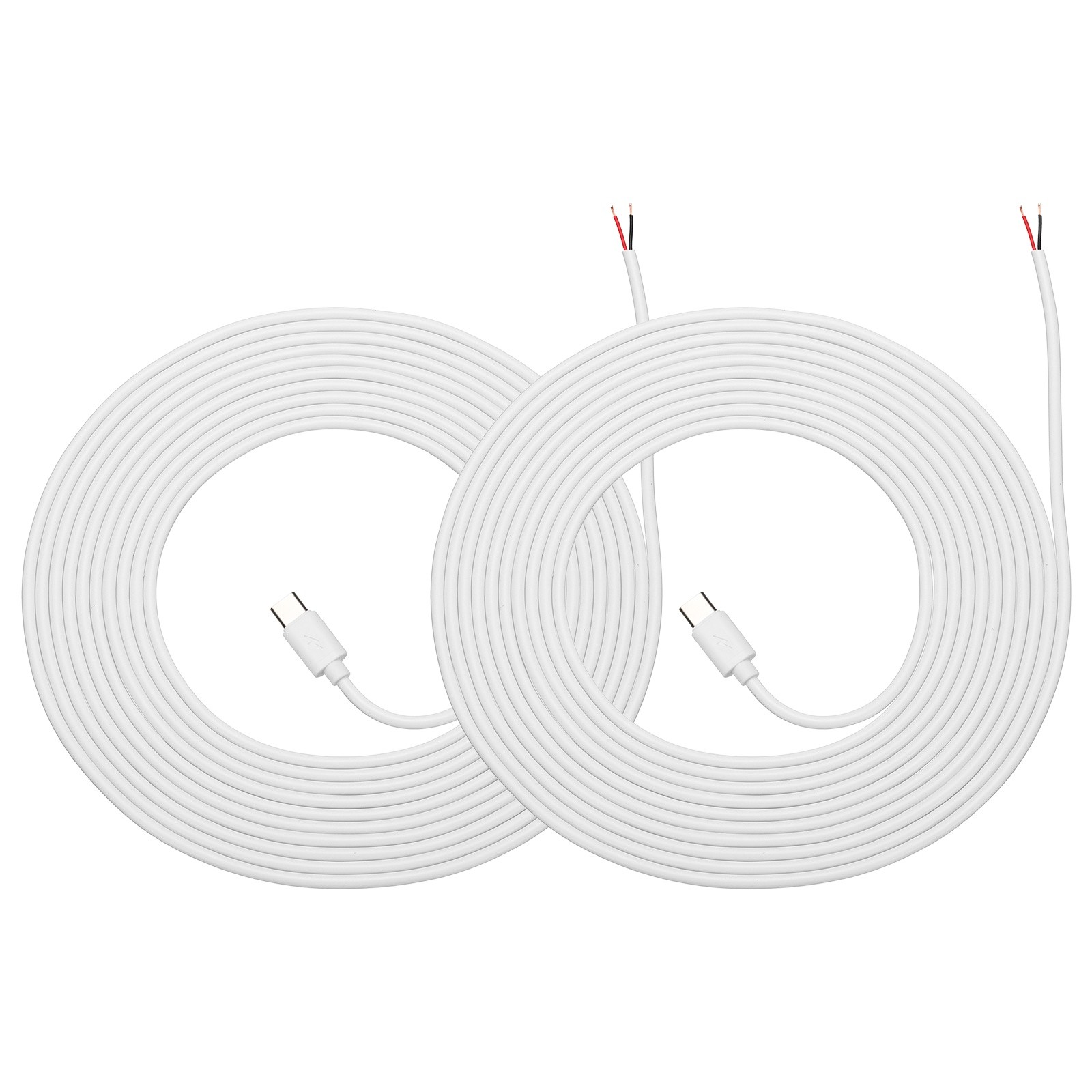 2Pcs 5m/16.4Ft USB C Pigtail Cable, 5V 2.4A Type C to 2 Pin Wires, White